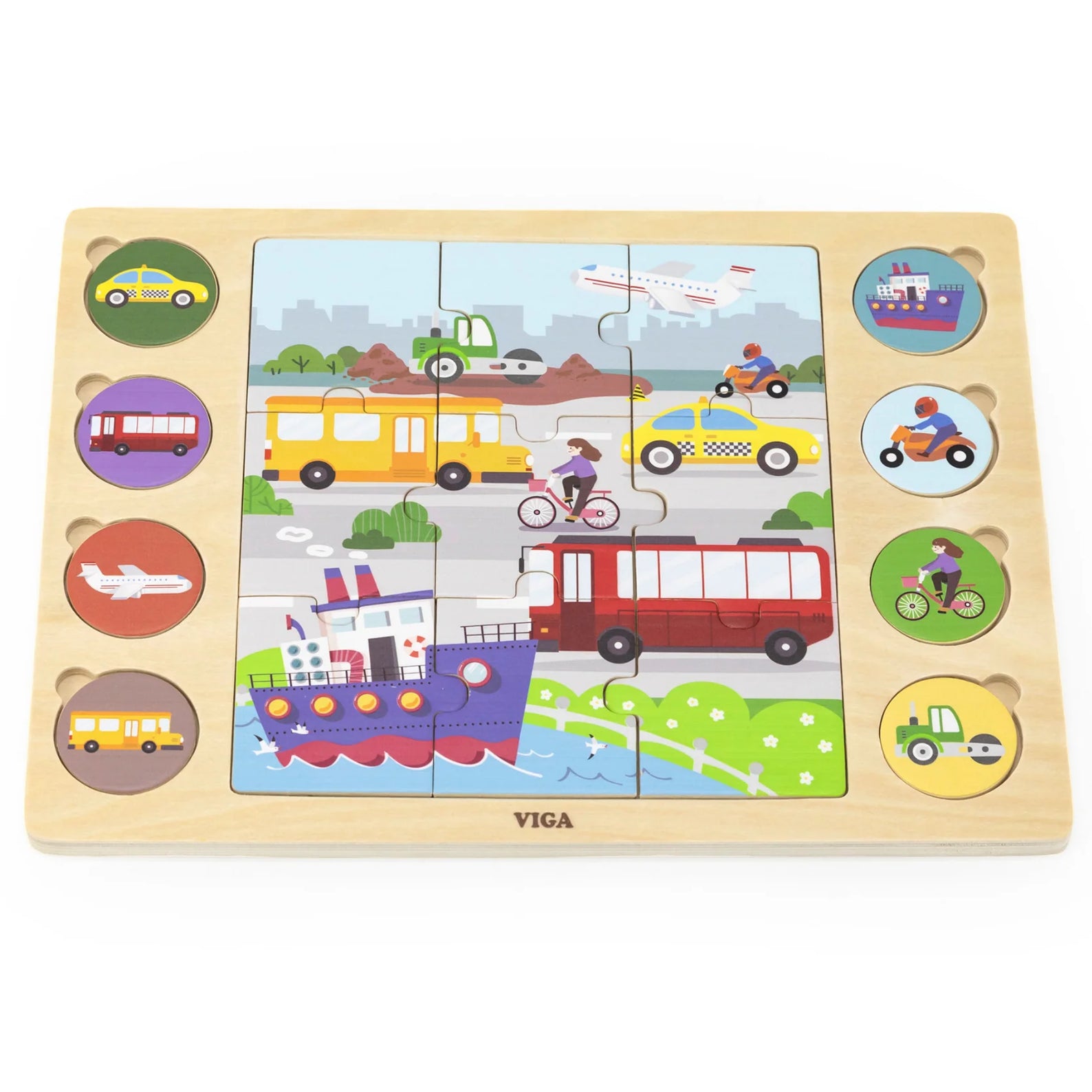 Viga Modes of Transportation, 17 Piece Jigsaw Puzzle, Montessori Wooden Toy, Develops Sensory, Cognitive & Fine Motor Skills, Non-Toxic & Eco-friendly Kids Educational Toy, Suitable for Children 18M+
