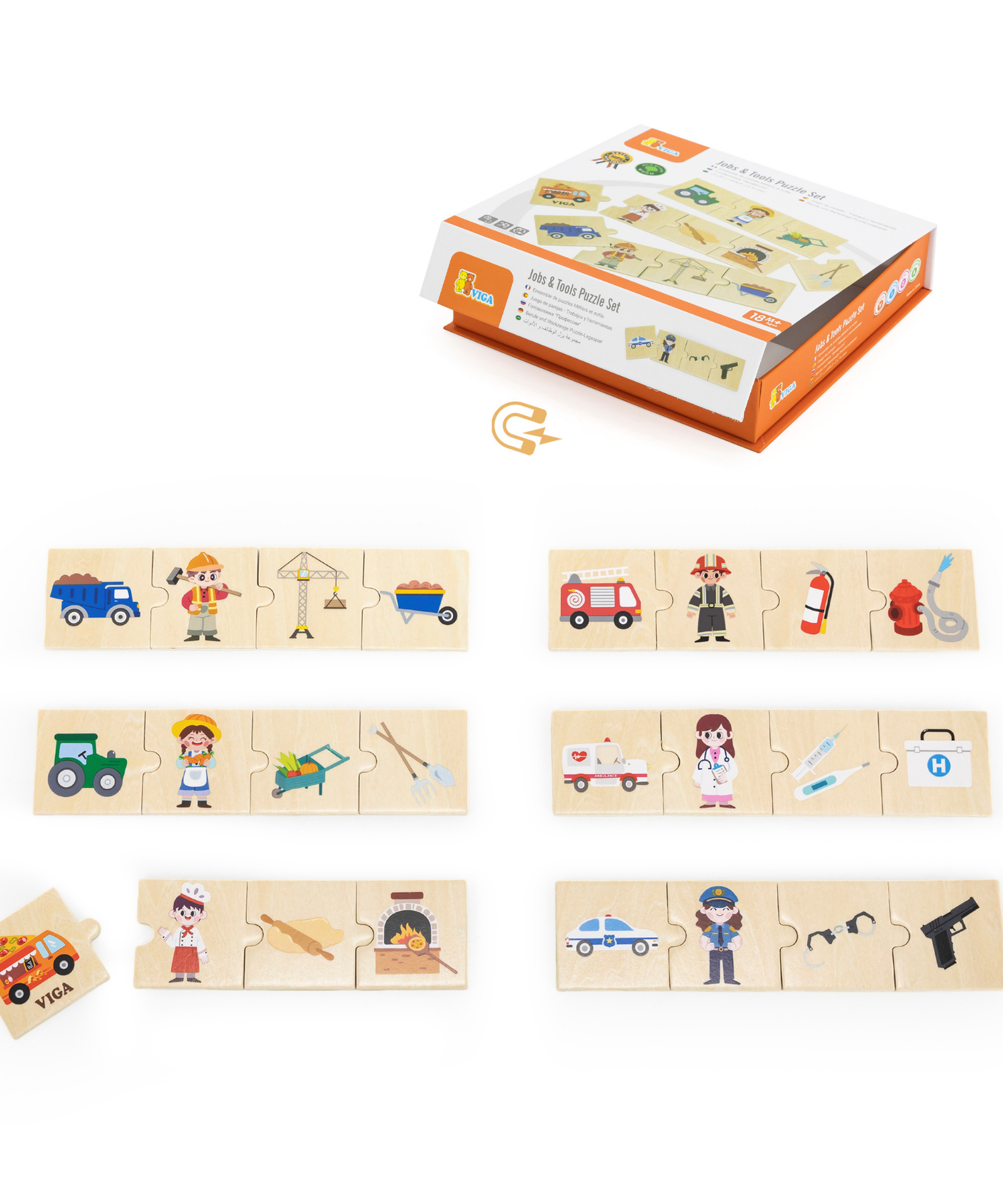 Viga Connecting Game, Jobs & Tools, 24 Piece Mix & Match Puzzle, Montessori Wooden Toy, Develops Sensory, Cognitive & Fine Motor Skills, Non-Toxic & Eco-friendly Kids Educational Toy, 18M+