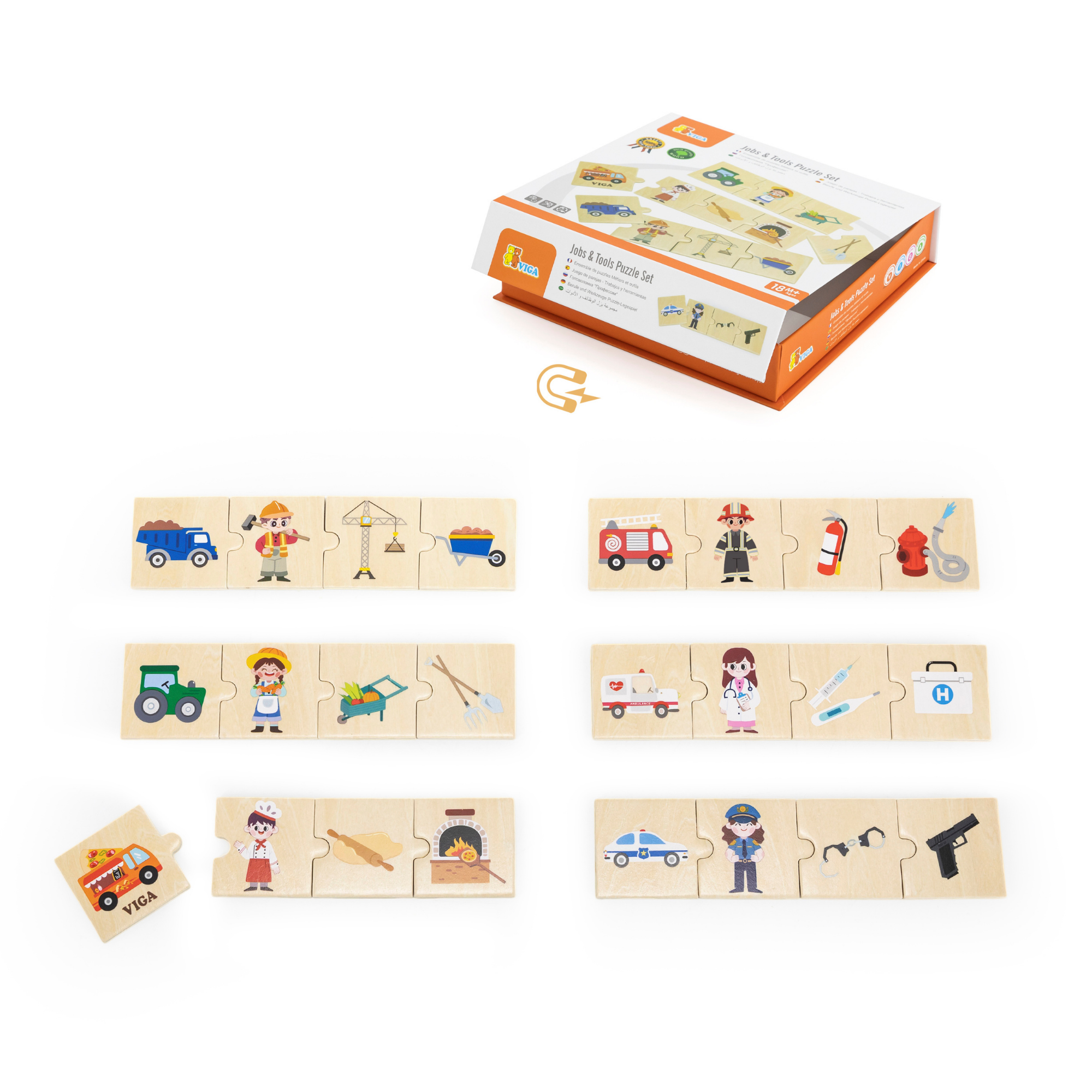 Viga Connecting Game, Jobs & Tools, 24 Piece Mix & Match Puzzle, Montessori Wooden Toy, Develops Sensory, Cognitive & Fine Motor Skills, Non-Toxic & Eco-friendly Kids Educational Toy, 18M+