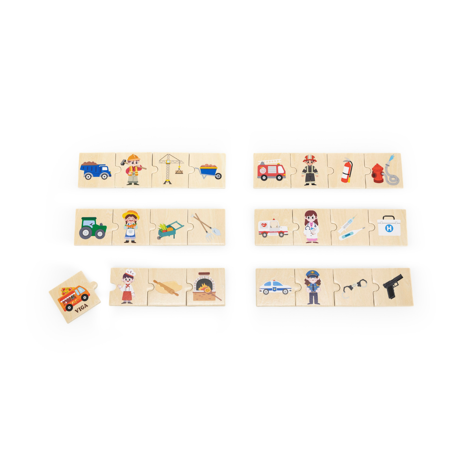 Viga Connecting Game, Jobs & Tools, 24 Piece Mix & Match Puzzle, Montessori Wooden Toy, Develops Sensory, Cognitive & Fine Motor Skills, Non-Toxic & Eco-friendly Kids Educational Toy, 18M+