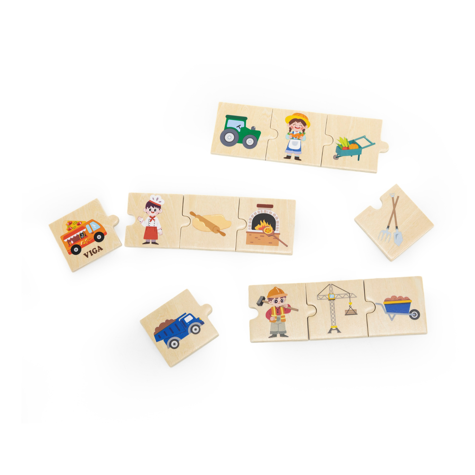 Viga Connecting Game, Jobs & Tools, 24 Piece Mix & Match Puzzle, Montessori Wooden Toy, Develops Sensory, Cognitive & Fine Motor Skills, Non-Toxic & Eco-friendly Kids Educational Toy, 18M+