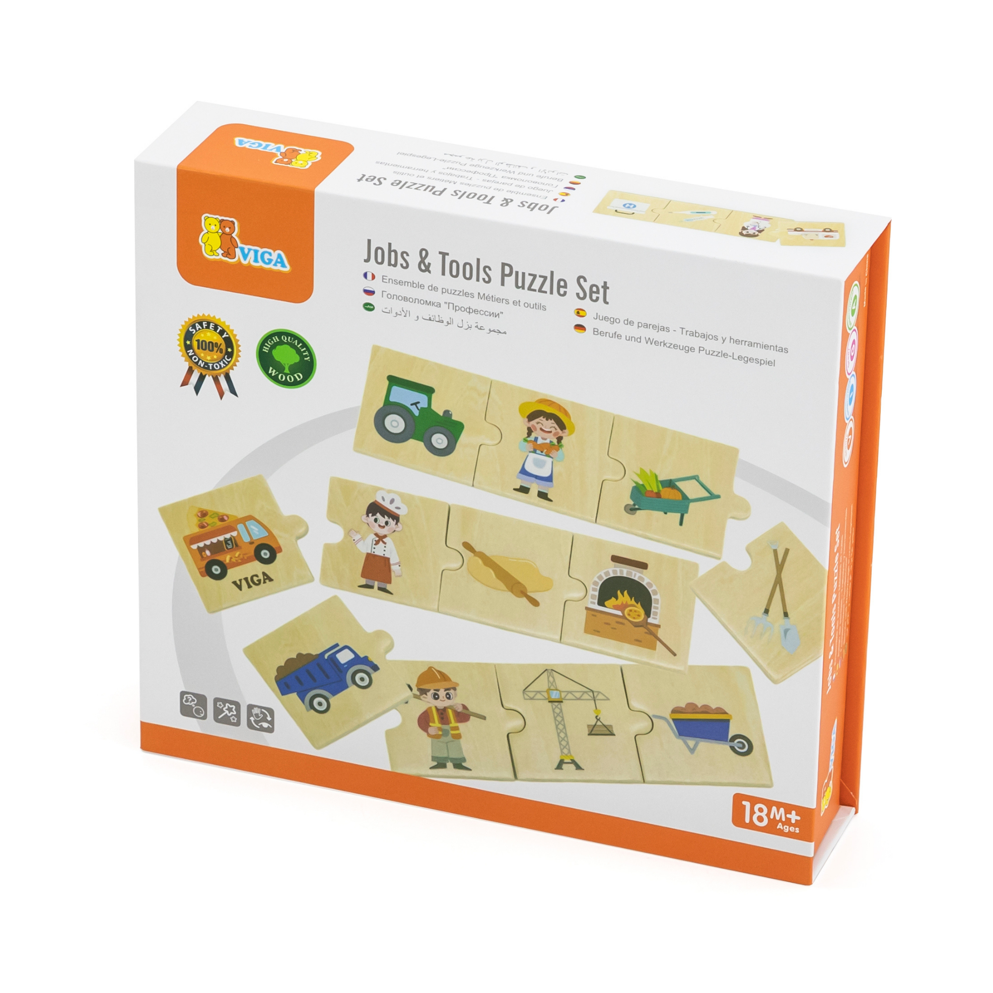 Viga Connecting Game, Jobs & Tools, 24 Piece Mix & Match Puzzle, Montessori Wooden Toy, Develops Sensory, Cognitive & Fine Motor Skills, Non-Toxic & Eco-friendly Kids Educational Toy, 18M+