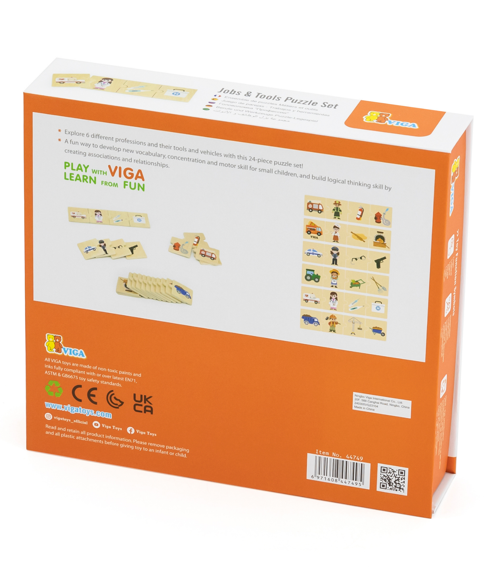 Viga Connecting Game, Jobs & Tools, 24 Piece Mix & Match Puzzle, Montessori Wooden Toy, Develops Sensory, Cognitive & Fine Motor Skills, Non-Toxic & Eco-friendly Kids Educational Toy, 18M+