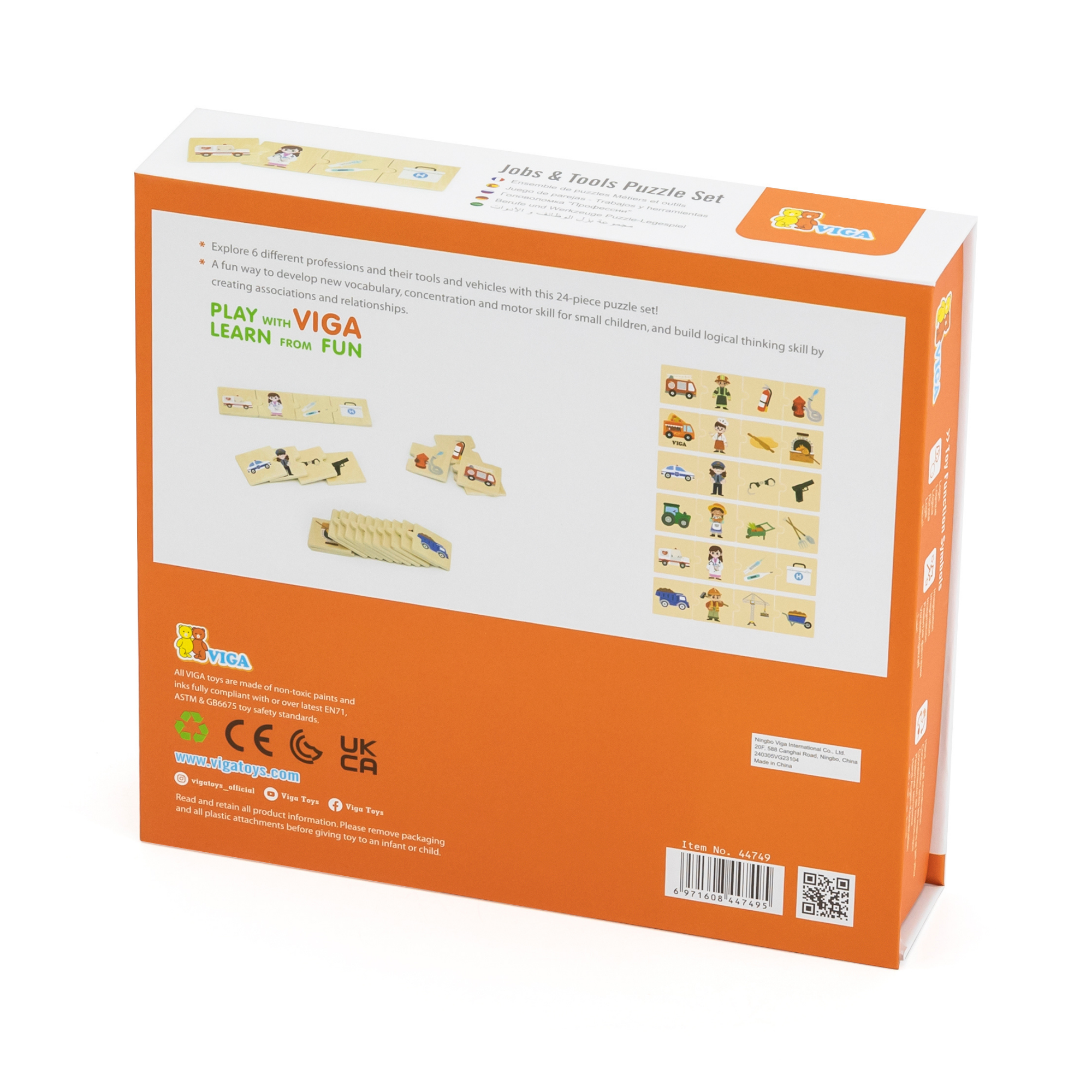 Viga Connecting Game, Jobs & Tools, 24 Piece Mix & Match Puzzle, Montessori Wooden Toy, Develops Sensory, Cognitive & Fine Motor Skills, Non-Toxic & Eco-friendly Kids Educational Toy, 18M+