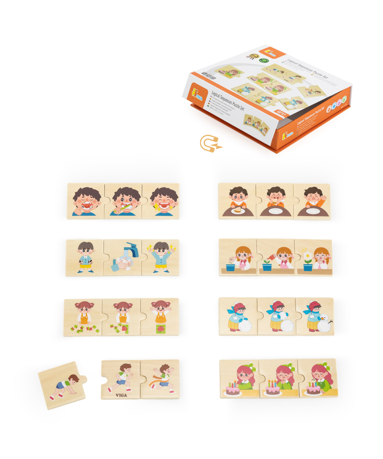 Viga Logical Sequences, Daily Activity, 24 Piece Mix & Match Puzzle, Montessori Wooden Toy, Develops Sensory, Cognitive & Fine Motor Skills, Non-Toxic & Eco-friendly Kids Educational Toy, 18M+