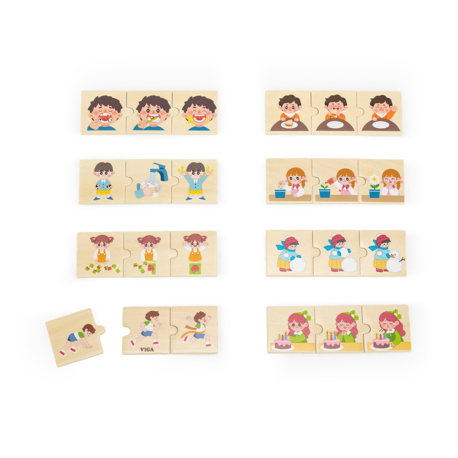Viga Logical Sequences, Daily Activity, 24 Piece Mix & Match Puzzle, Montessori Wooden Toy, Develops Sensory, Cognitive & Fine Motor Skills, Non-Toxic & Eco-friendly Kids Educational Toy, 18M+