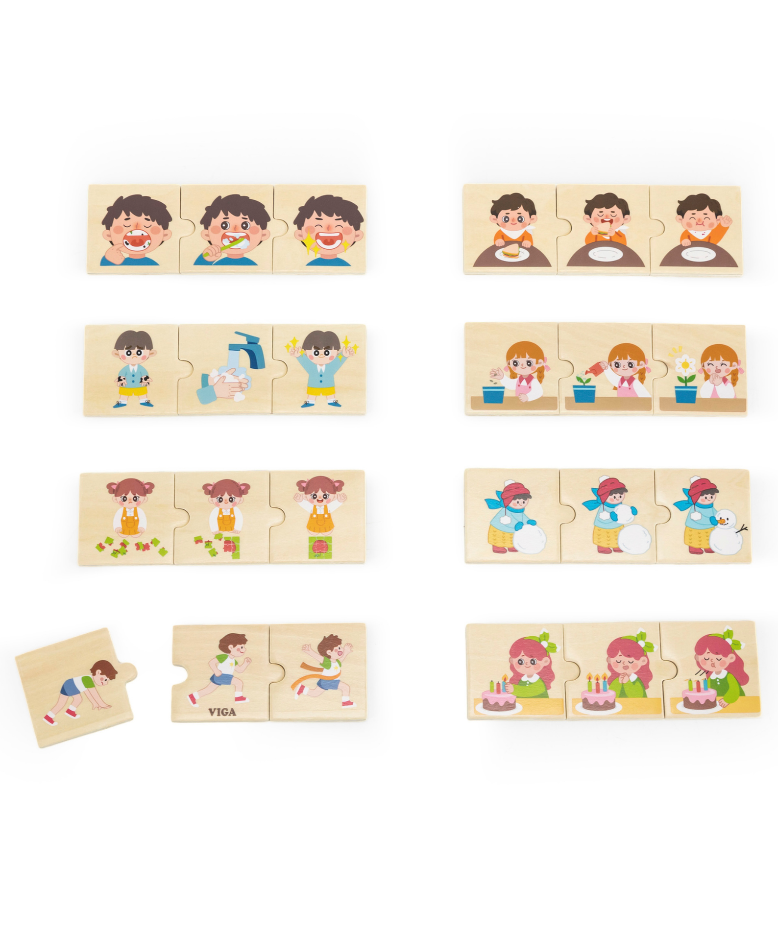 Viga Logical Sequences, Daily Activity, 24 Piece Mix & Match Puzzle, Montessori Wooden Toy, Develops Sensory, Cognitive & Fine Motor Skills, Non-Toxic & Eco-friendly Kids Educational Toy, 18M+