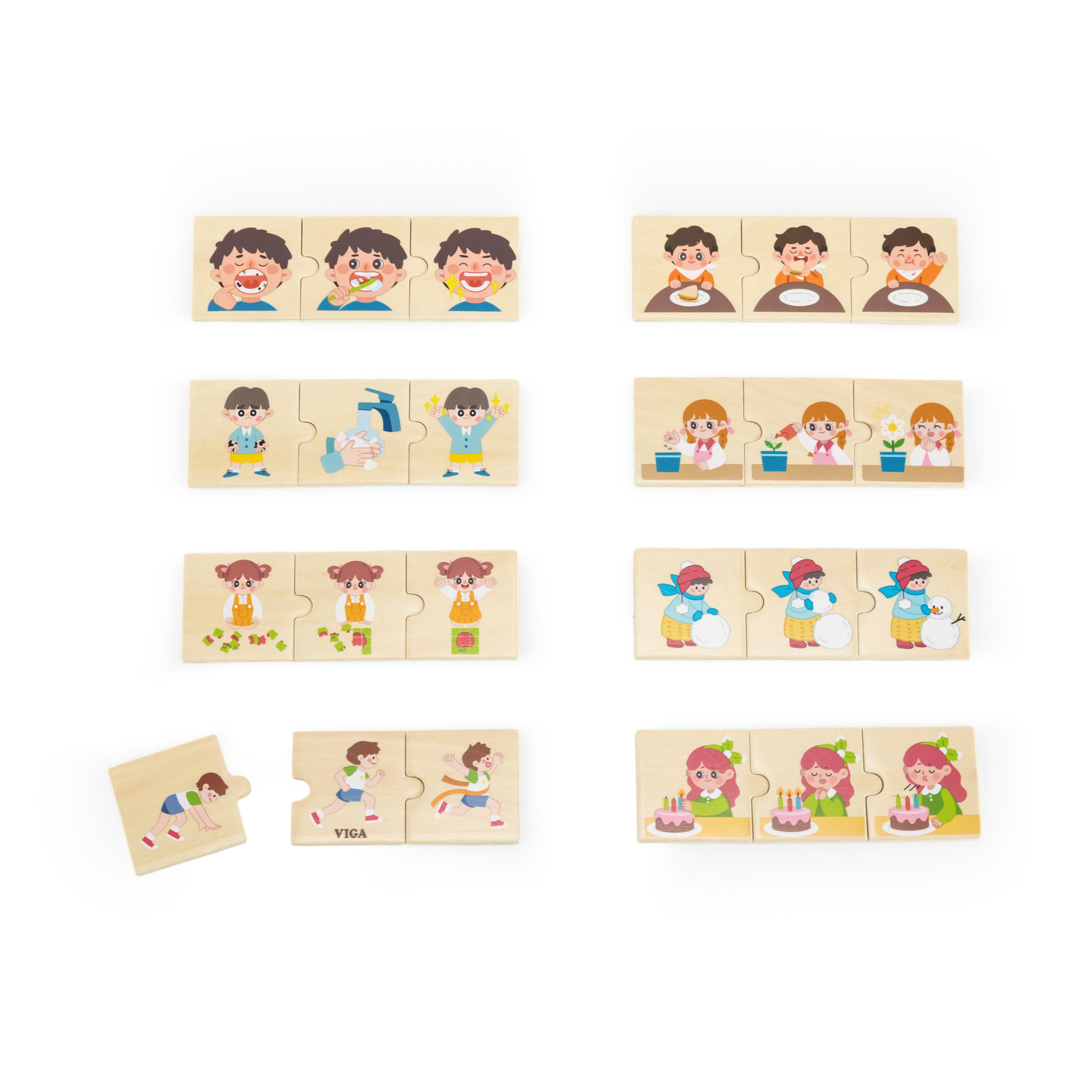 Viga Logical Sequences, Daily Activity, 24 Piece Mix & Match Puzzle, Montessori Wooden Toy, Develops Sensory, Cognitive & Fine Motor Skills, Non-Toxic & Eco-friendly Kids Educational Toy, 18M+