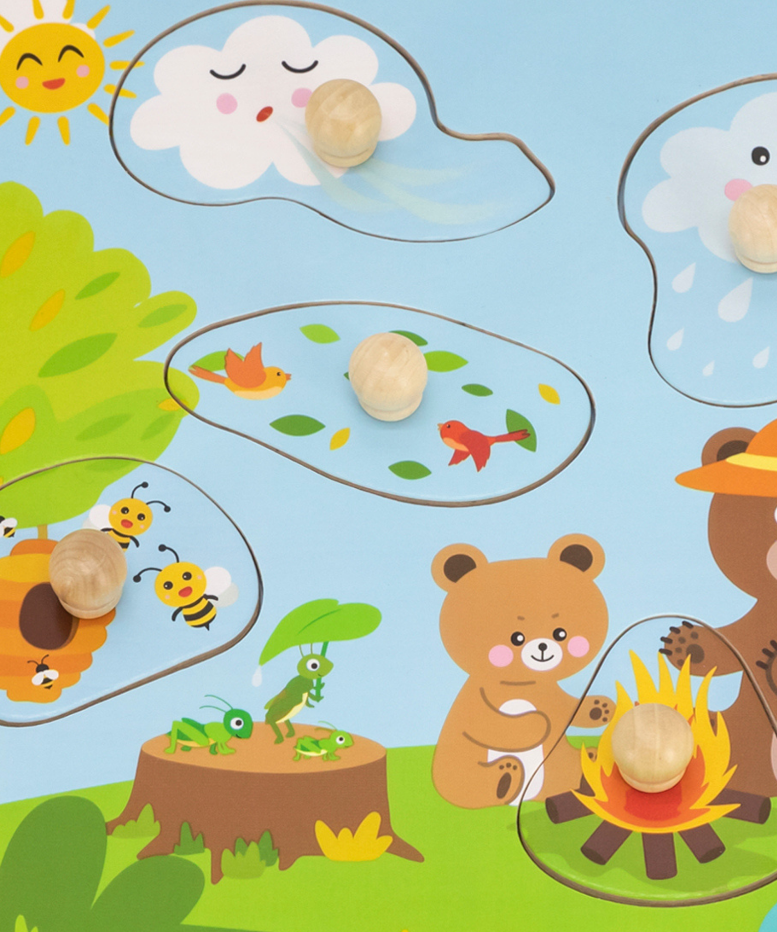 Viga Nature, 7 Piece Knob Puzzle with Sound, Montessori Wooden Toy, Develops Sensory, Cognitive & Fine Motor Skills, Non-Toxic & Eco-friendly Kids Educational Toy, Suitable for Children Aged 18M+