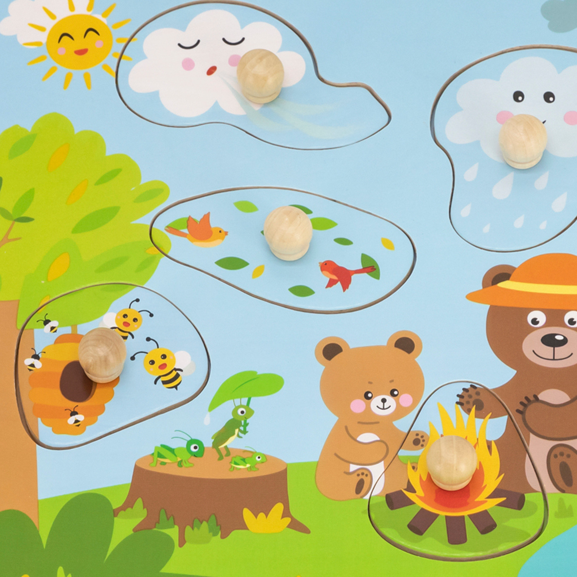 Viga Nature, 7 Piece Knob Puzzle with Sound, Montessori Wooden Toy, Develops Sensory, Cognitive & Fine Motor Skills, Non-Toxic & Eco-friendly Kids Educational Toy, Suitable for Children Aged 18M+