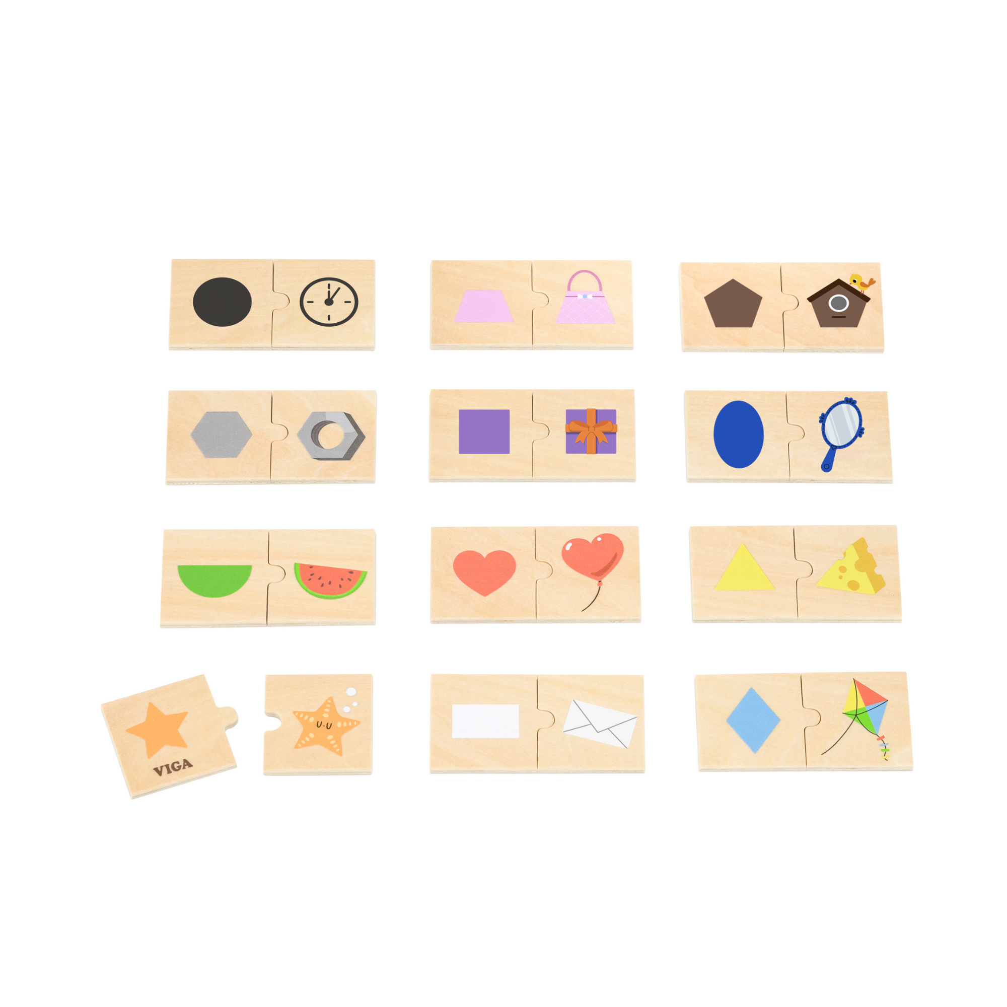 Viga Connecting Game, Shapes to Objects, 24 Piece Mix & Match Puzzle, Montessori Wooden Toy, Develops Sensory, Cognitive & Fine Motor Skills, Non-Toxic & Eco-friendly Kids Educational Toy, 18M+