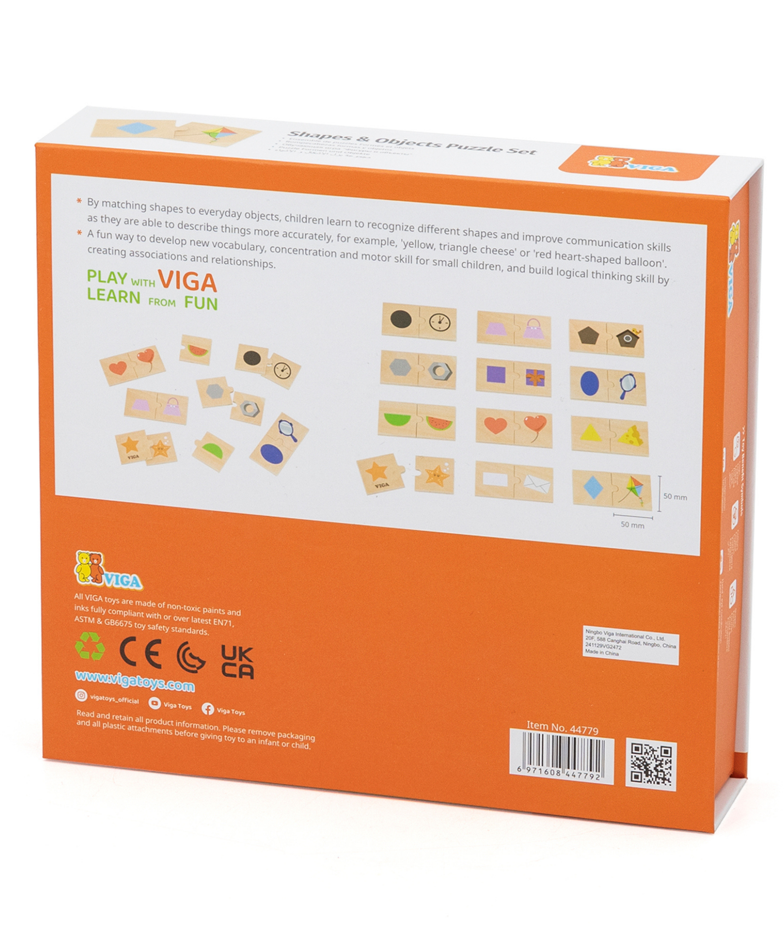 Viga Connecting Game, Shapes to Objects, 24 Piece Mix & Match Puzzle, Montessori Wooden Toy, Develops Sensory, Cognitive & Fine Motor Skills, Non-Toxic & Eco-friendly Kids Educational Toy, 18M+