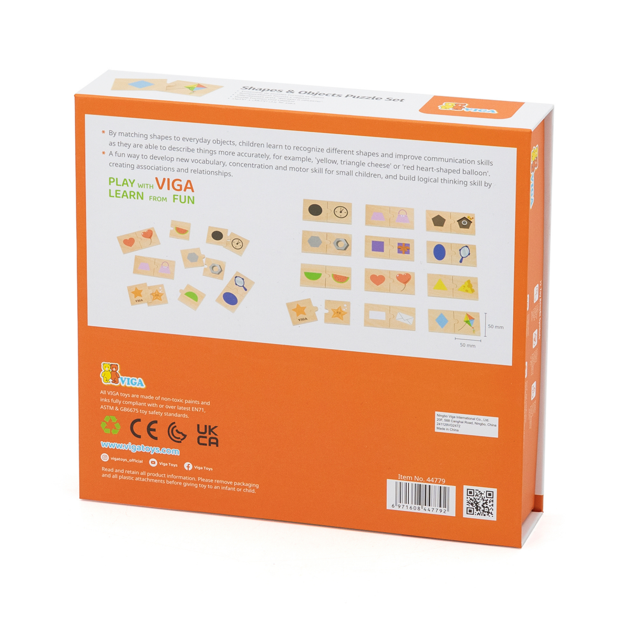 Viga Connecting Game, Shapes to Objects, 24 Piece Mix & Match Puzzle, Montessori Wooden Toy, Develops Sensory, Cognitive & Fine Motor Skills, Non-Toxic & Eco-friendly Kids Educational Toy, 18M+