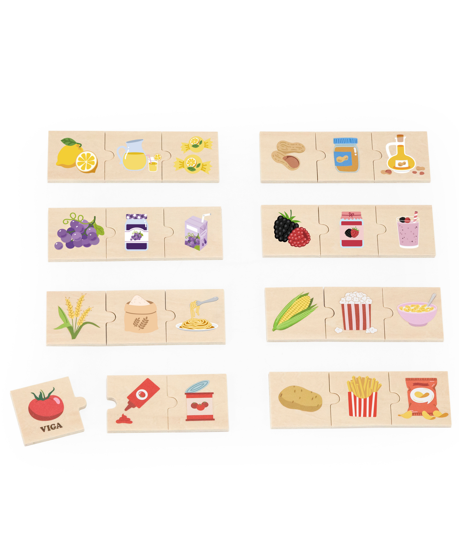 Viga Connecting Game, Food, Farm to Table, 24 Piece Mix & Match Puzzle, Montessori Wooden Toy, Develops Sensory, Cognitive & Fine Motor Skills, Non-Toxic & Eco-friendly Kids Educational Toy, 18M+