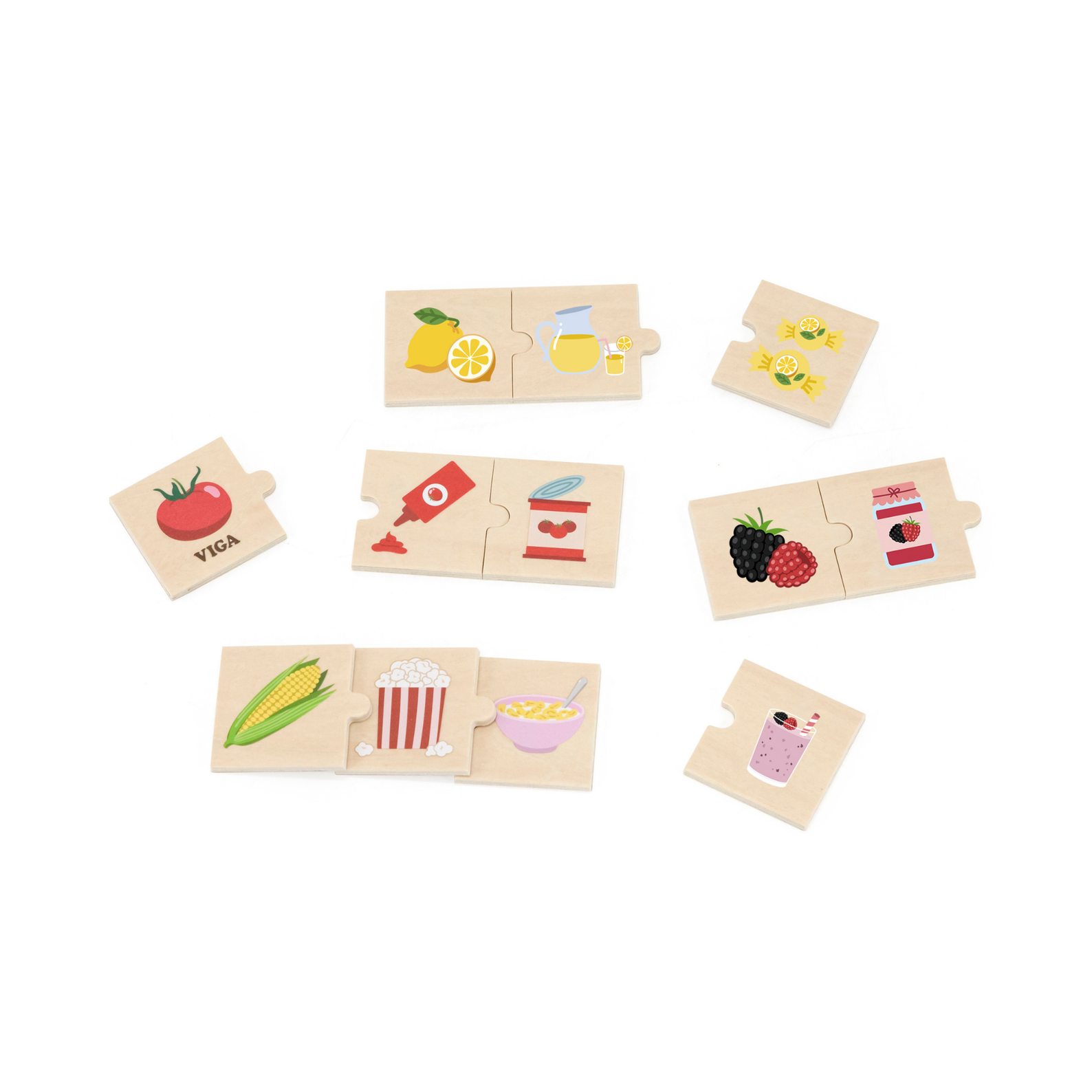 Viga Connecting Game, Food, Farm to Table, 24 Piece Mix & Match Puzzle, Montessori Wooden Toy, Develops Sensory, Cognitive & Fine Motor Skills, Non-Toxic & Eco-friendly Kids Educational Toy, 18M+