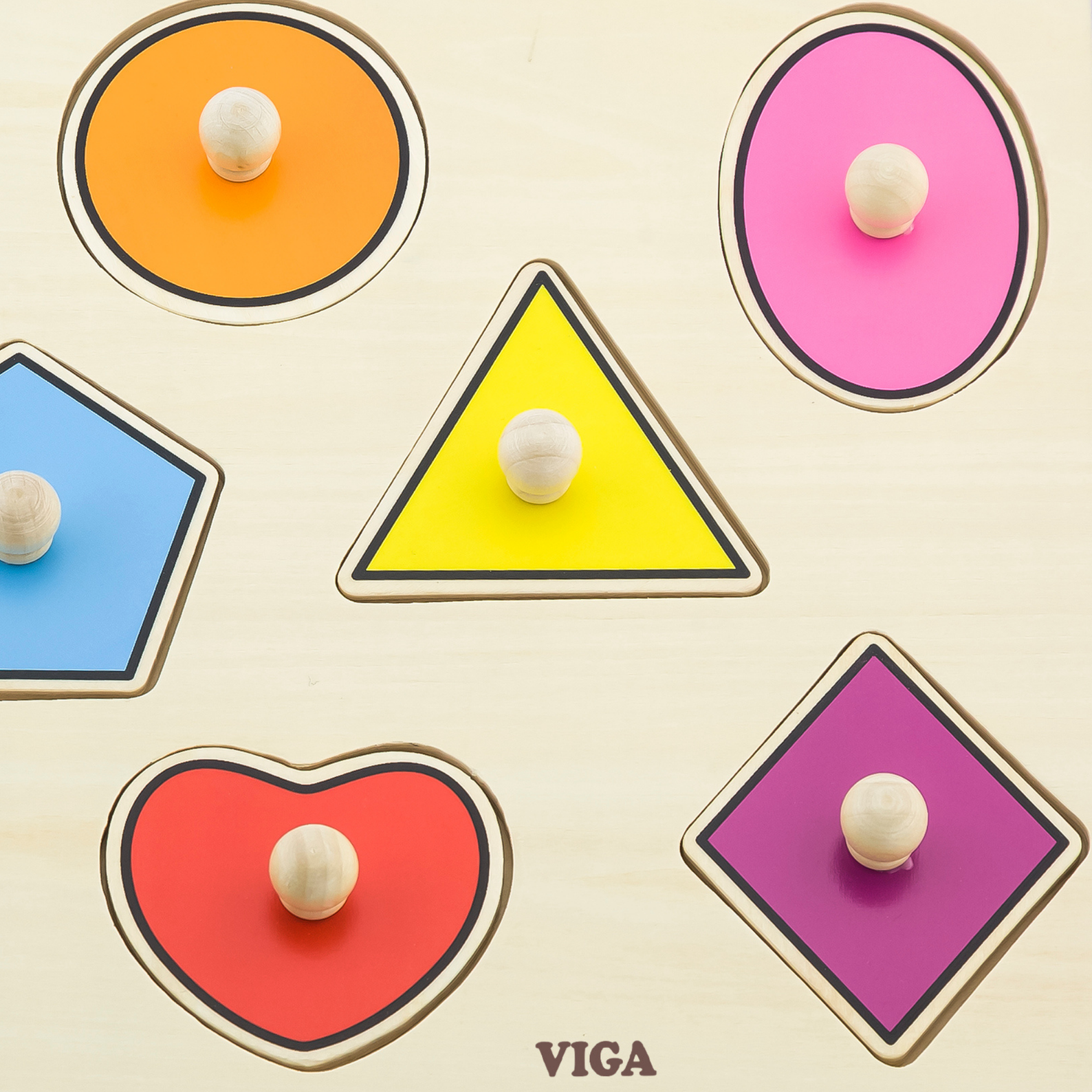 Viga Shapes, 8 Piece Knob Puzzle, Montessori Wooden Toy, Develops Sensory, Cognitive & Fine Motor Skills, Non-Toxic & Eco-friendly Kids Educational Toy, Suitable for Boys and Girls Aged 18M+