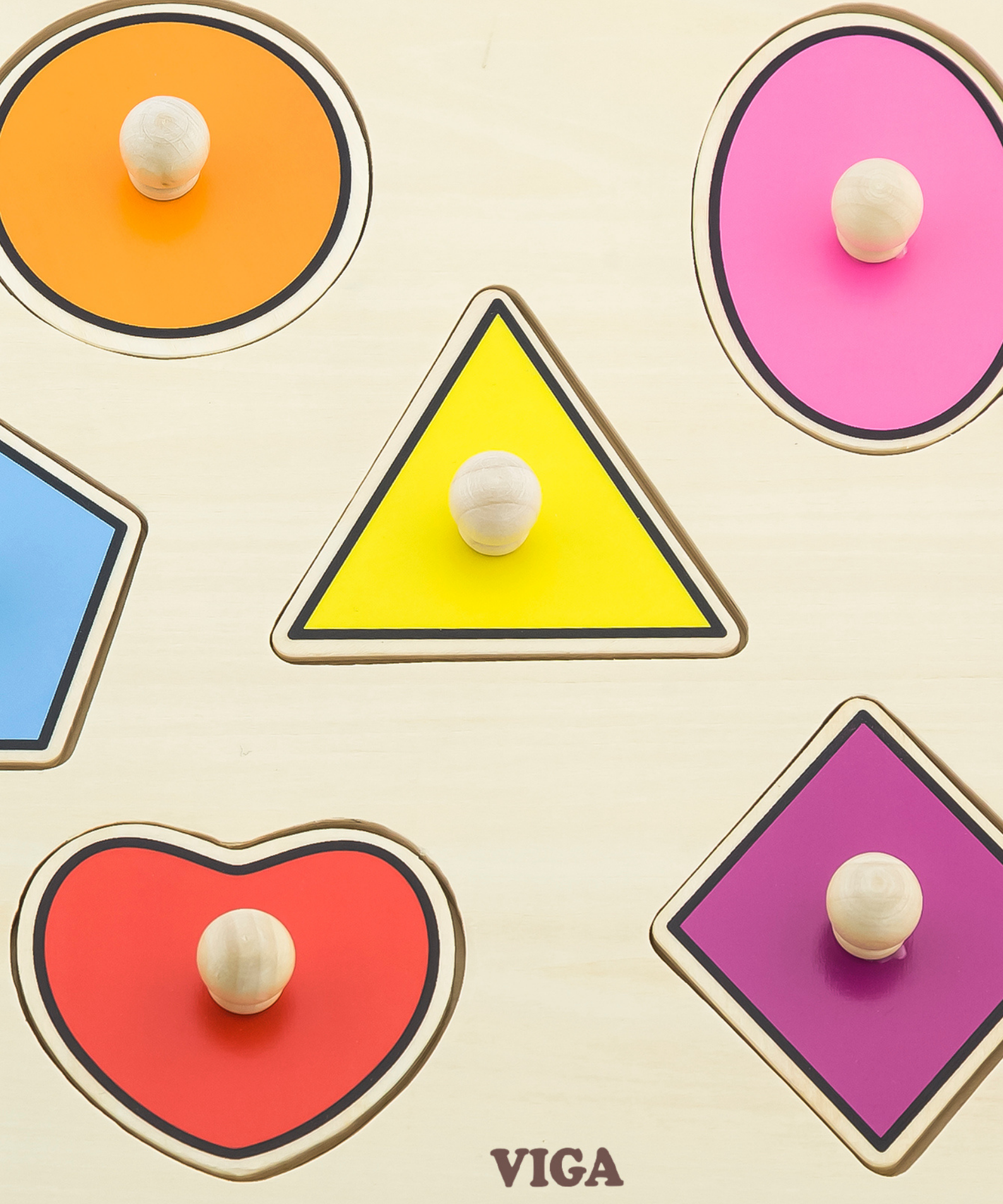 Viga Shapes, 8 Piece Knob Puzzle, Montessori Wooden Toy, Develops Sensory, Cognitive & Fine Motor Skills, Non-Toxic & Eco-friendly Kids Educational Toy, Suitable for Boys and Girls Aged 18M+