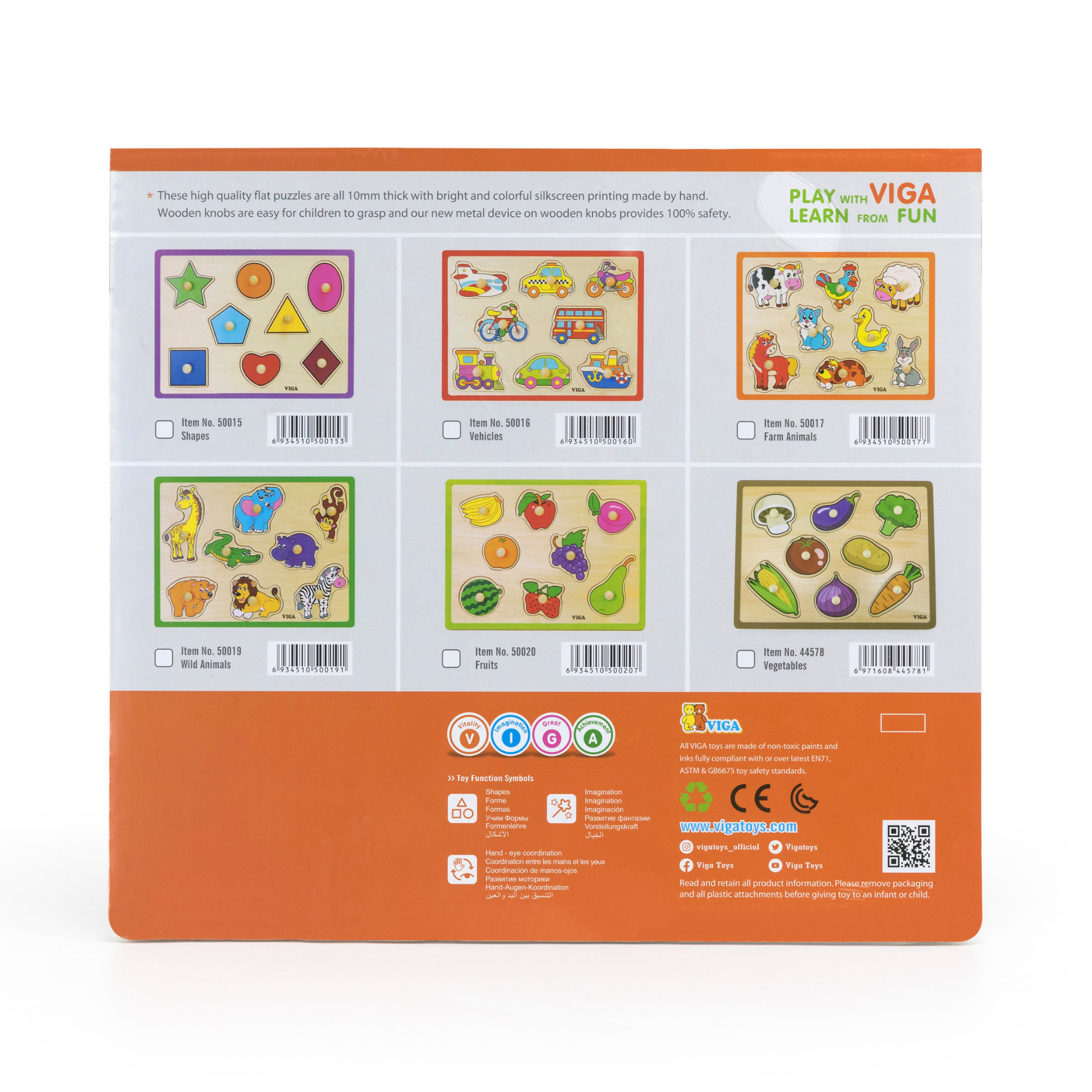 Viga Shapes, 8 Piece Knob Puzzle, Montessori Wooden Toy, Develops Sensory, Cognitive & Fine Motor Skills, Non-Toxic & Eco-friendly Kids Educational Toy, Suitable for Boys and Girls Aged 18M+