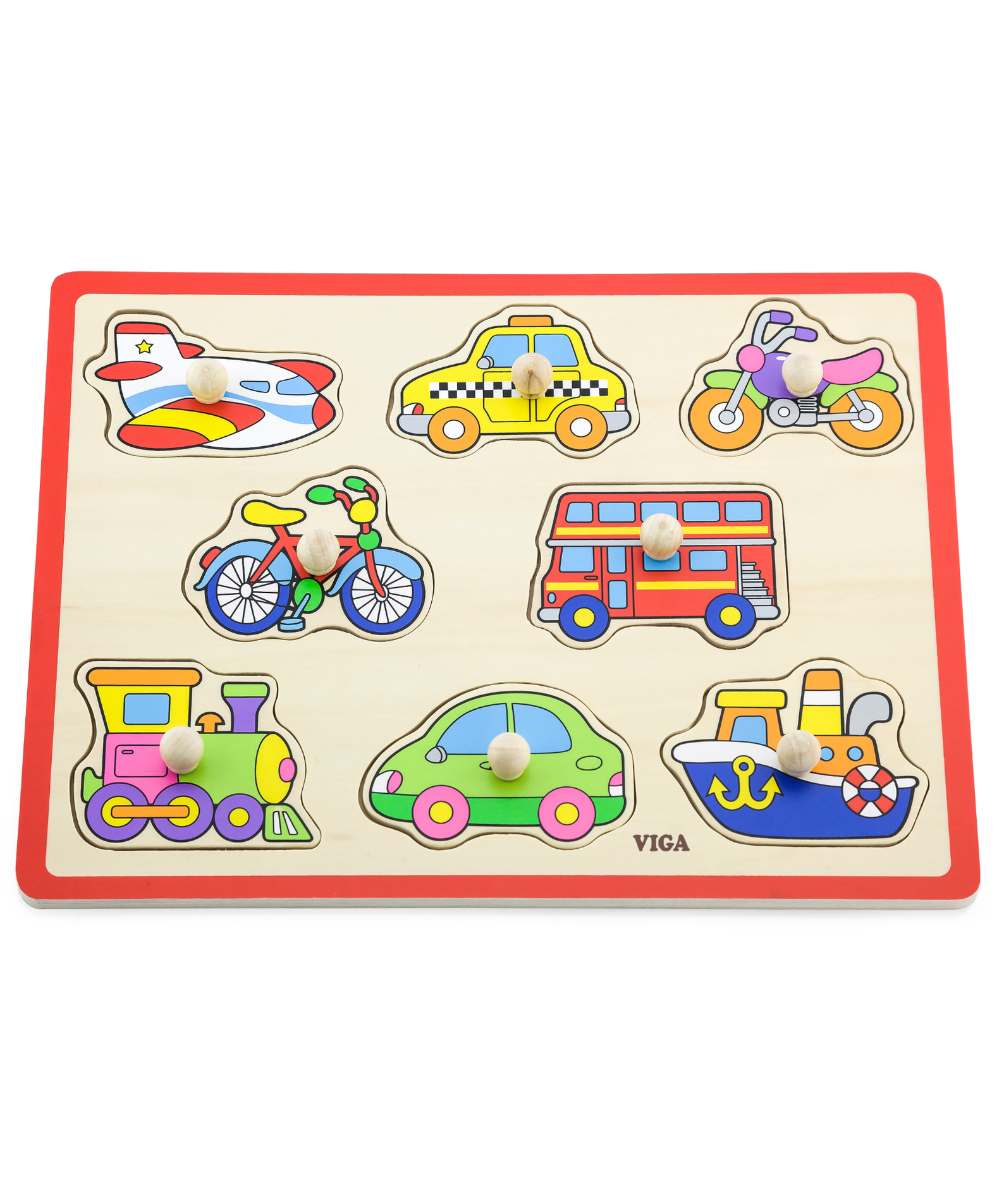 Viga Transports, 8 Piece Knob Puzzle, Montessori Wooden Toy, Develops Sensory, Cognitive & Fine Motor Skills, Non-Toxic & Eco-friendly Kids Educational Toy, Suitable for Boys and Girls Aged 18M+