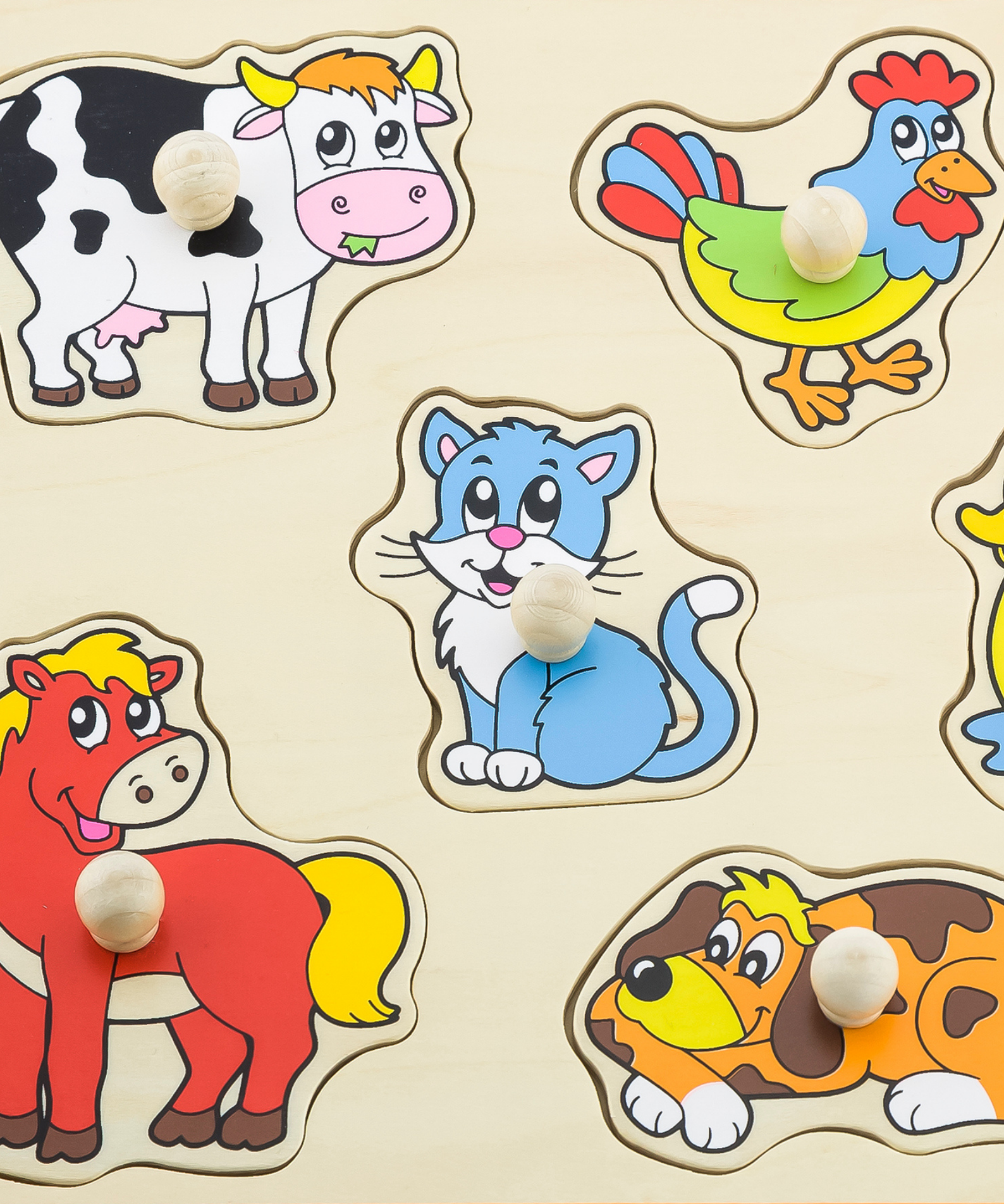 Viga Farm Animals, 8 Piece Knob Puzzle, Montessori Wooden Toy, Develops Sensory, Cognitive & Fine Motor Skills, Non-Toxic & Eco-friendly Kids Educational Toy, Suitable for Boys and Girls Aged 18M+