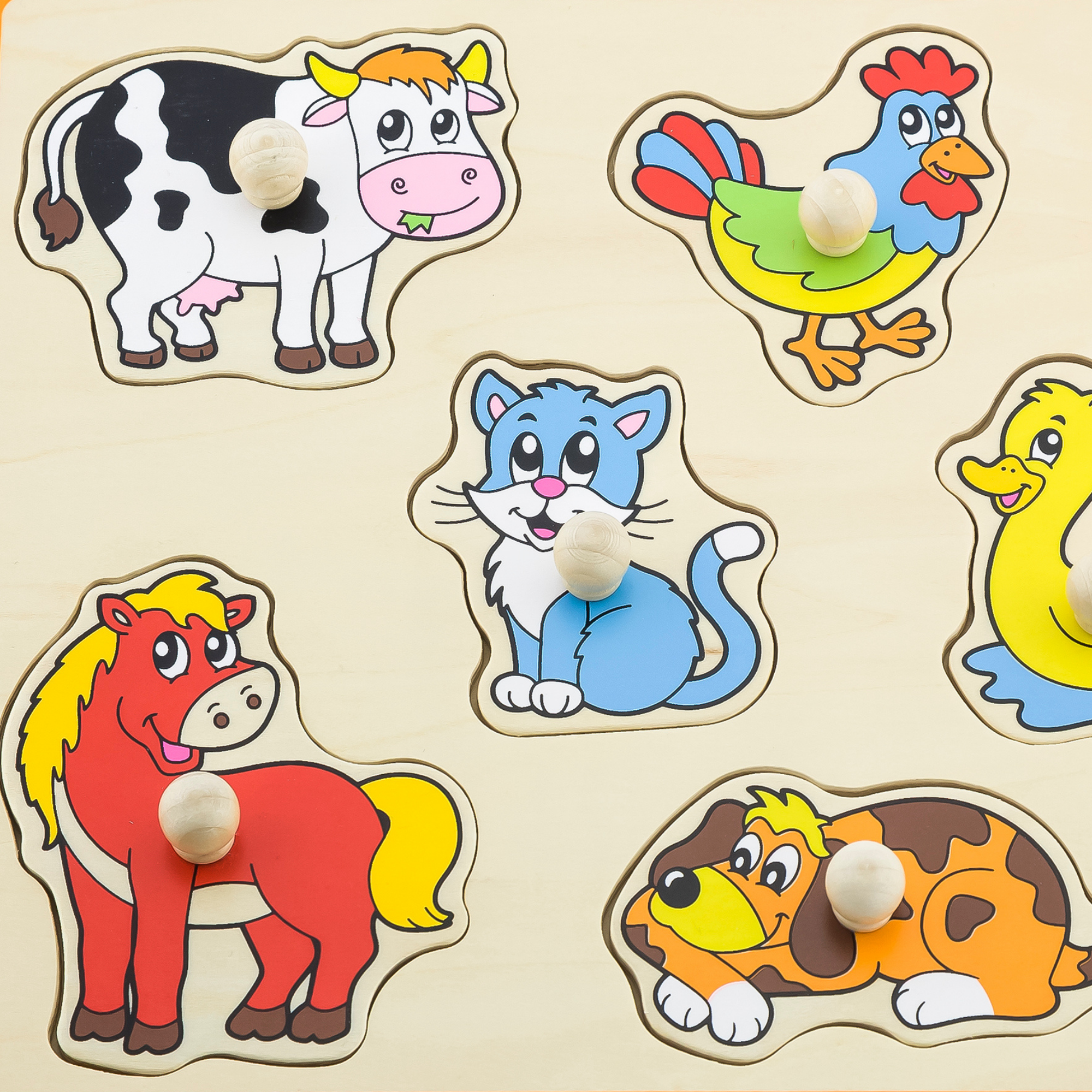 Viga Farm Animals, 8 Piece Knob Puzzle, Montessori Wooden Toy, Develops Sensory, Cognitive & Fine Motor Skills, Non-Toxic & Eco-friendly Kids Educational Toy, Suitable for Boys and Girls Aged 18M+