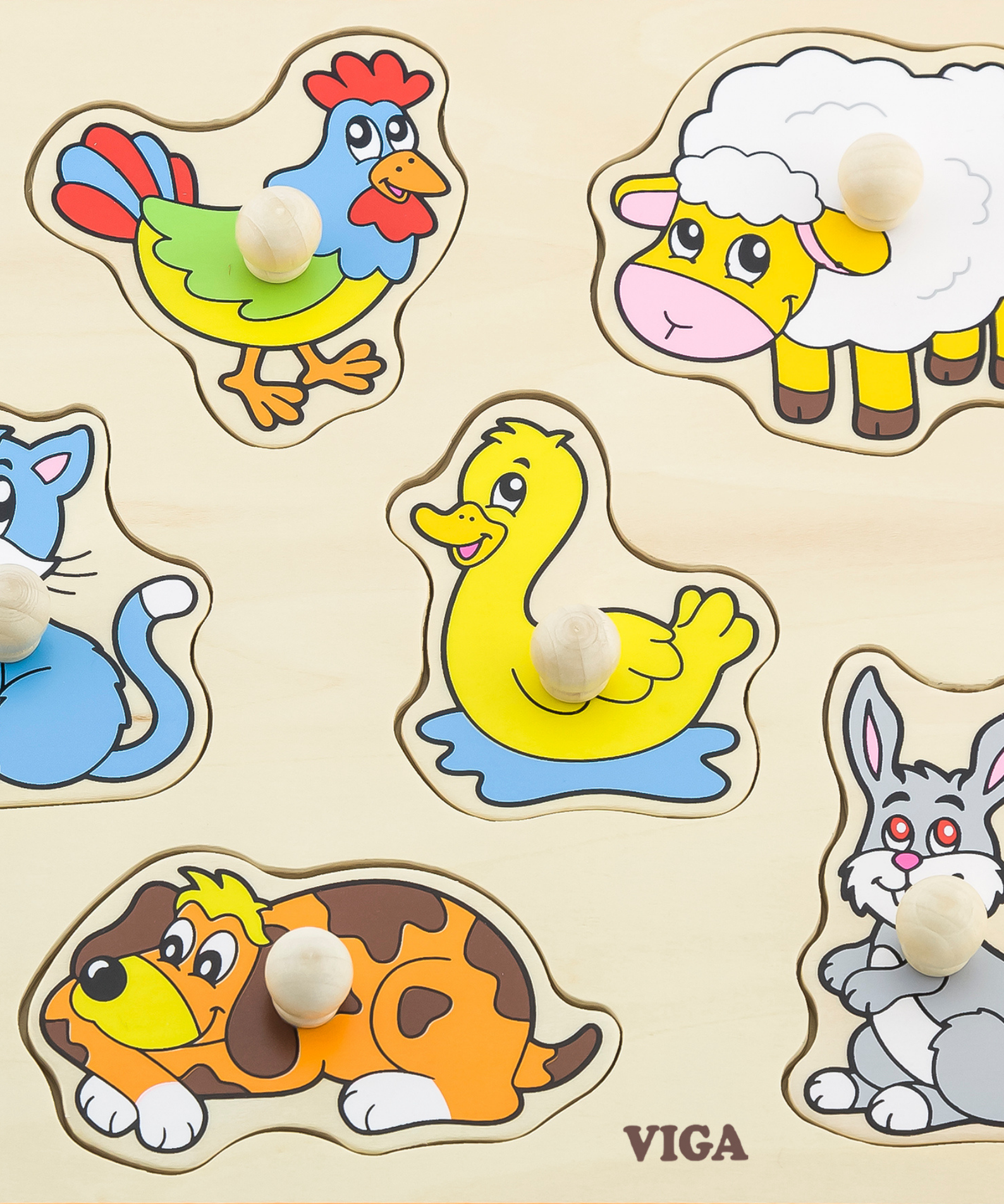 Viga Farm Animals, 8 Piece Knob Puzzle, Montessori Wooden Toy, Develops Sensory, Cognitive & Fine Motor Skills, Non-Toxic & Eco-friendly Kids Educational Toy, Suitable for Boys and Girls Aged 18M+