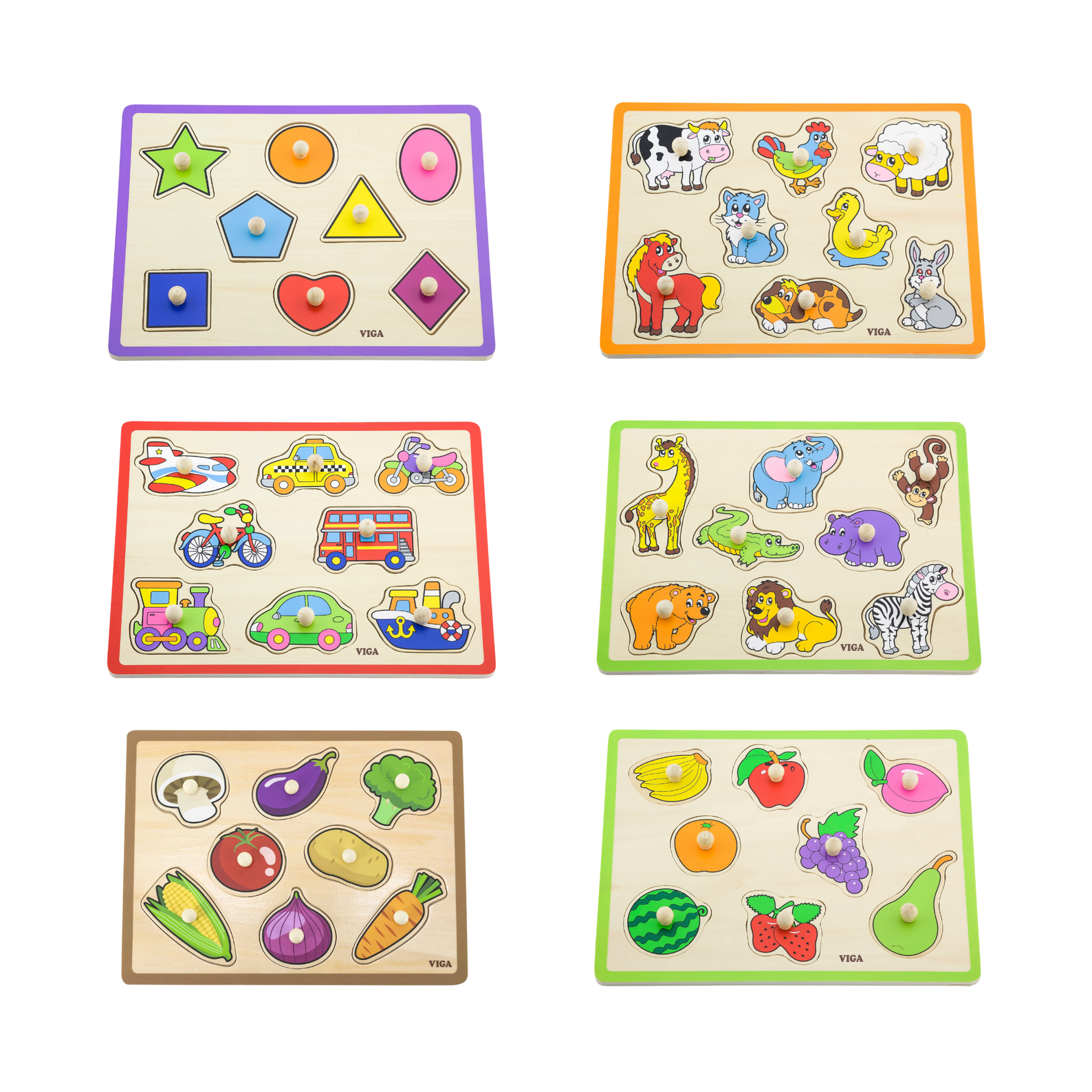 Viga Farm Animals, 8 Piece Knob Puzzle, Montessori Wooden Toy, Develops Sensory, Cognitive & Fine Motor Skills, Non-Toxic & Eco-friendly Kids Educational Toy, Suitable for Boys and Girls Aged 18M+
