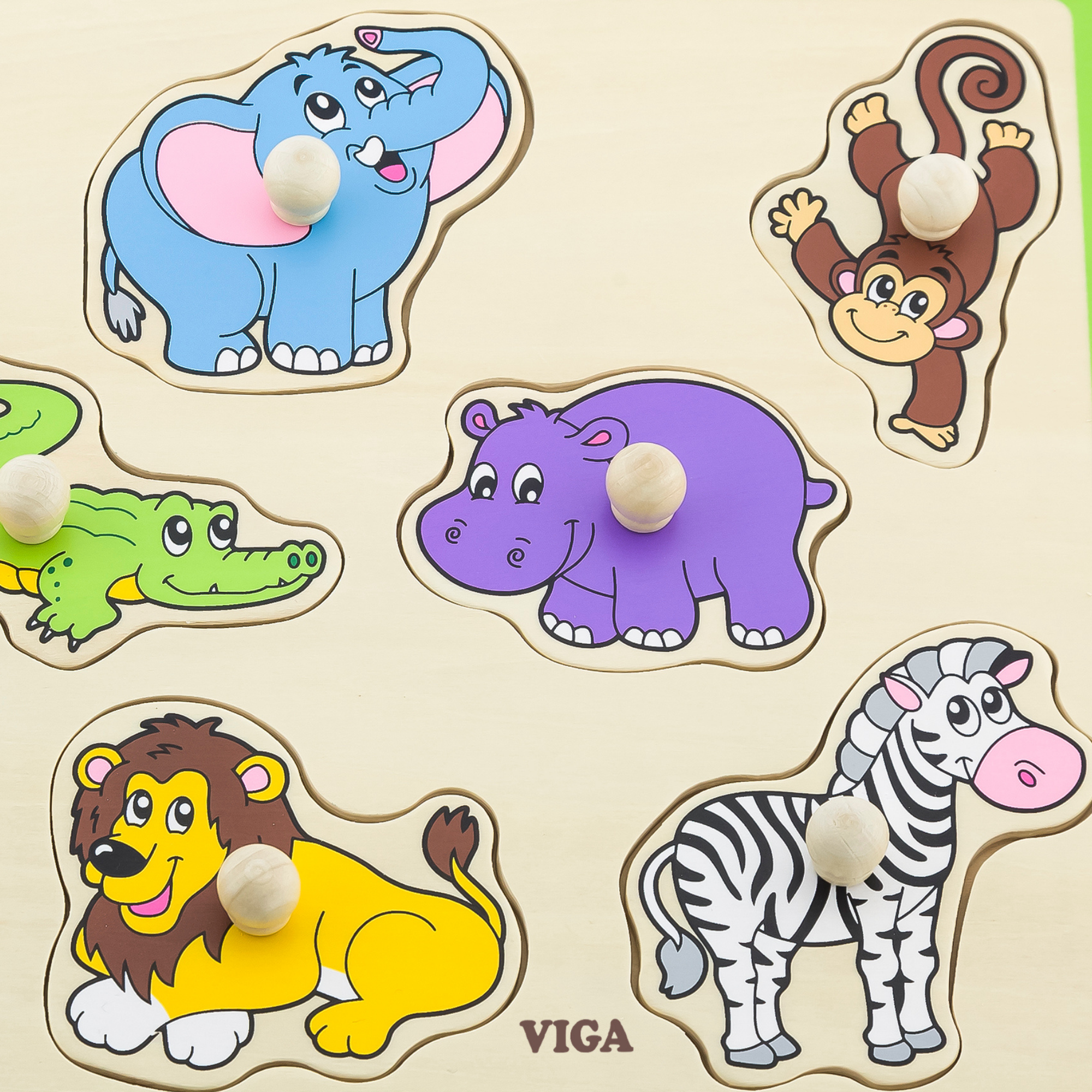 Viga Wild Animals, 8 Piece Knob Puzzle, Montessori Wooden Toy, Develops Sensory, Cognitive & Fine Motor Skills, Non-Toxic & Eco-friendly Kids Educational Toy, Suitable for Boys and Girls Aged 18M+