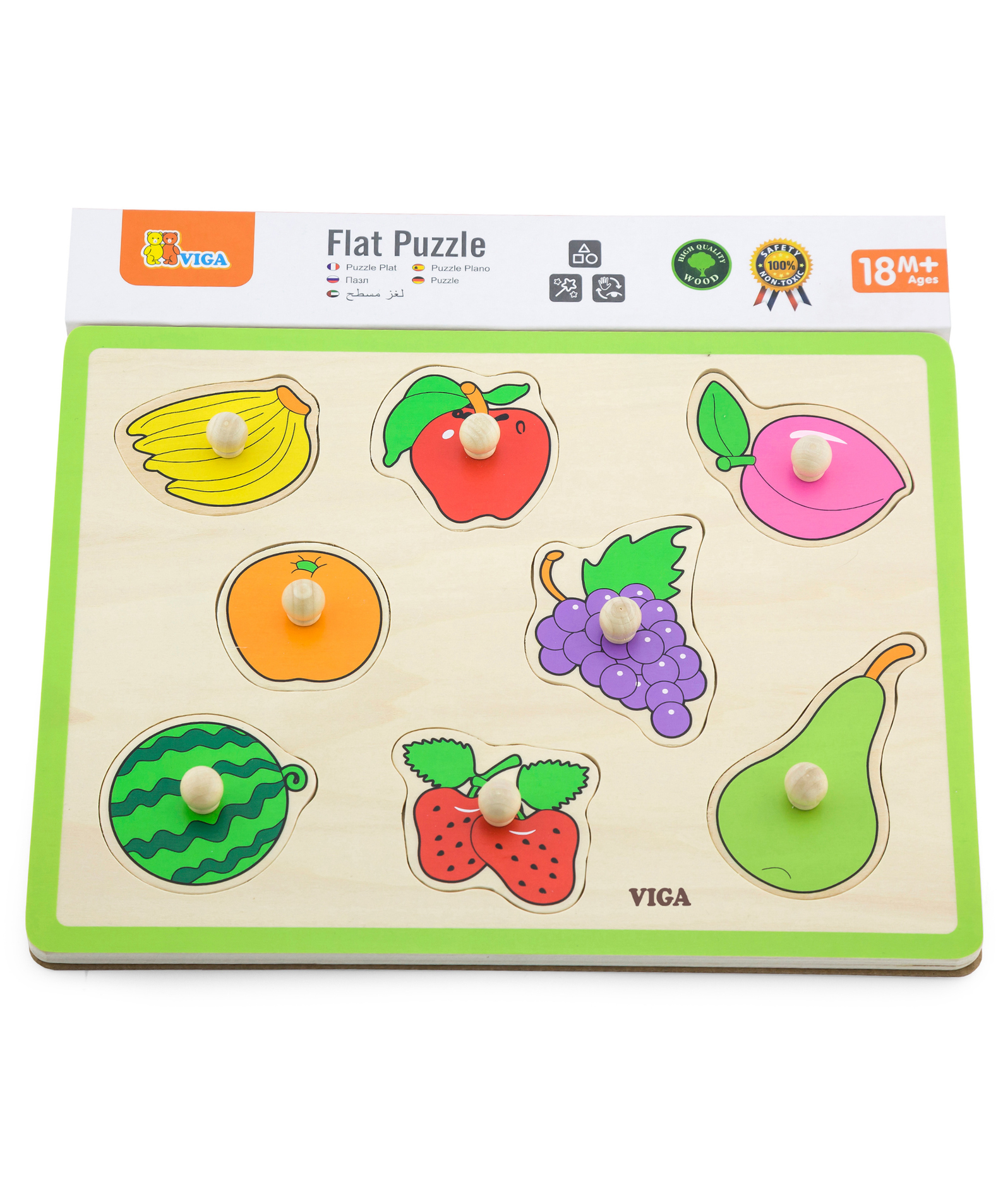 Viga Fruit, 8 Piece Knob Puzzle, Montessori Wooden Toy, Develops Sensory, Cognitive & Fine Motor Skills, Non-Toxic & Eco-friendly Kids Educational Toy, Suitable for Boys and Girls Aged 18M+