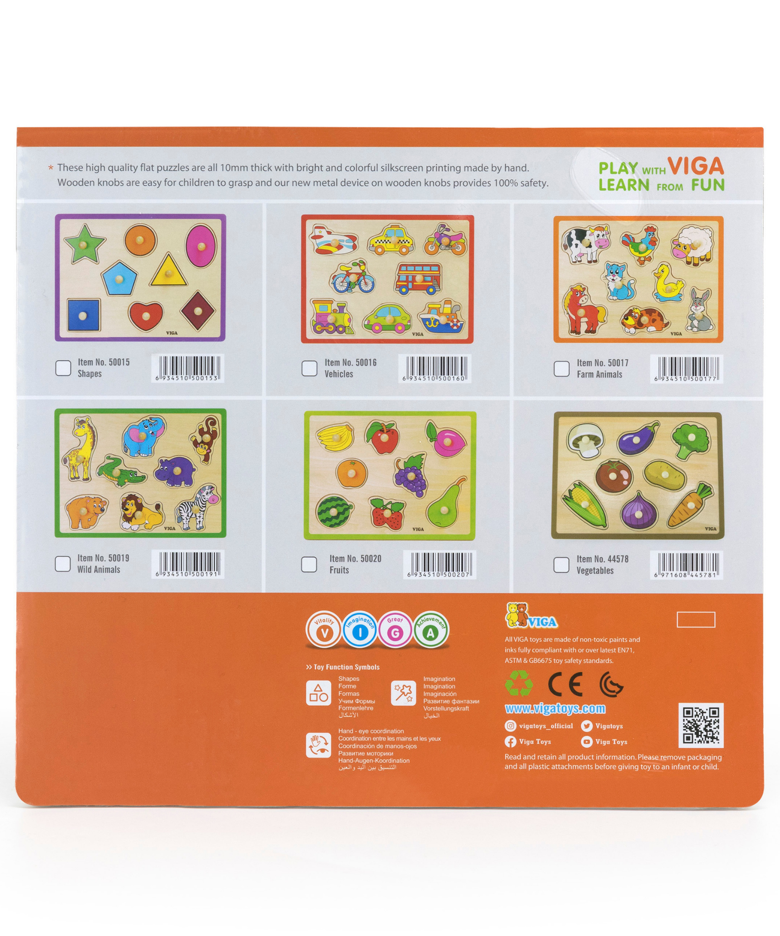 Viga Fruit, 8 Piece Knob Puzzle, Montessori Wooden Toy, Develops Sensory, Cognitive & Fine Motor Skills, Non-Toxic & Eco-friendly Kids Educational Toy, Suitable for Boys and Girls Aged 18M+
