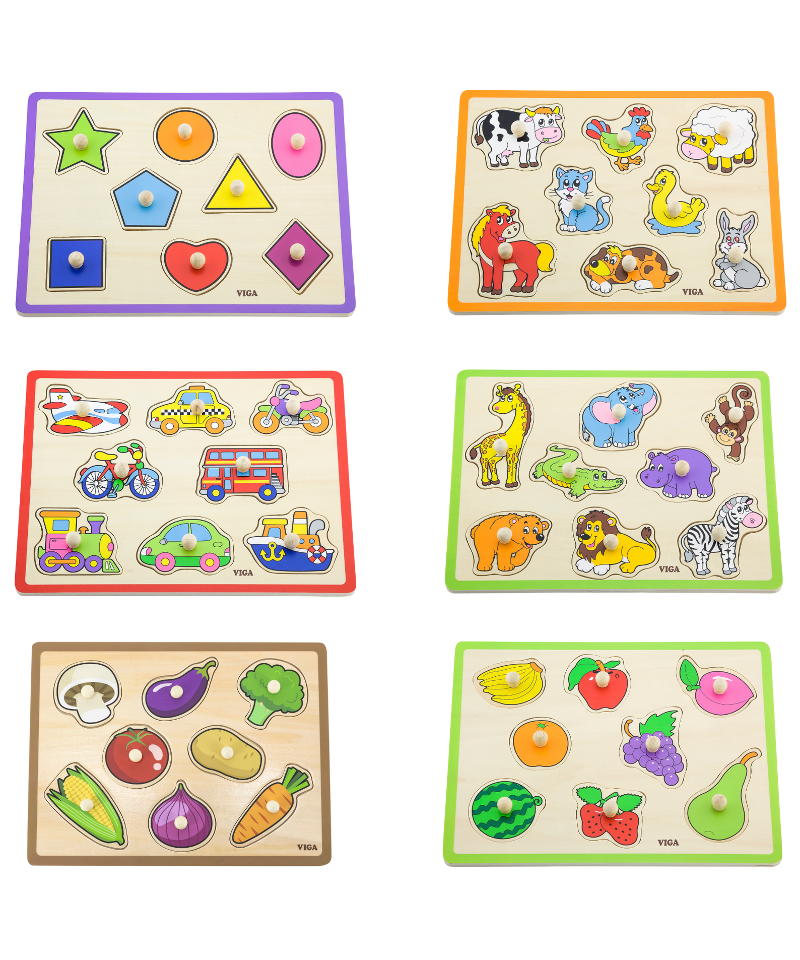 Viga Fruit, 8 Piece Knob Puzzle, Montessori Wooden Toy, Develops Sensory, Cognitive & Fine Motor Skills, Non-Toxic & Eco-friendly Kids Educational Toy, Suitable for Boys and Girls Aged 18M+