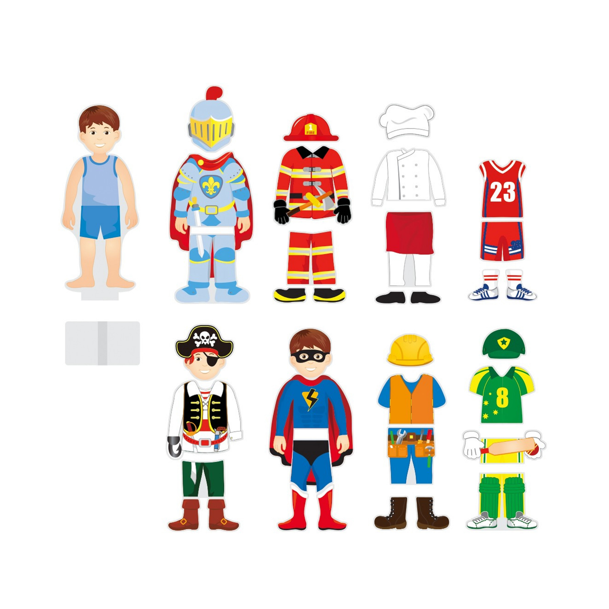 VIGA Wooden Magnetic Dress Up Boy  8 Outfits with Stand  Pretend Play Educational Toy for Imagination and Coordination  Ages 3 and Up