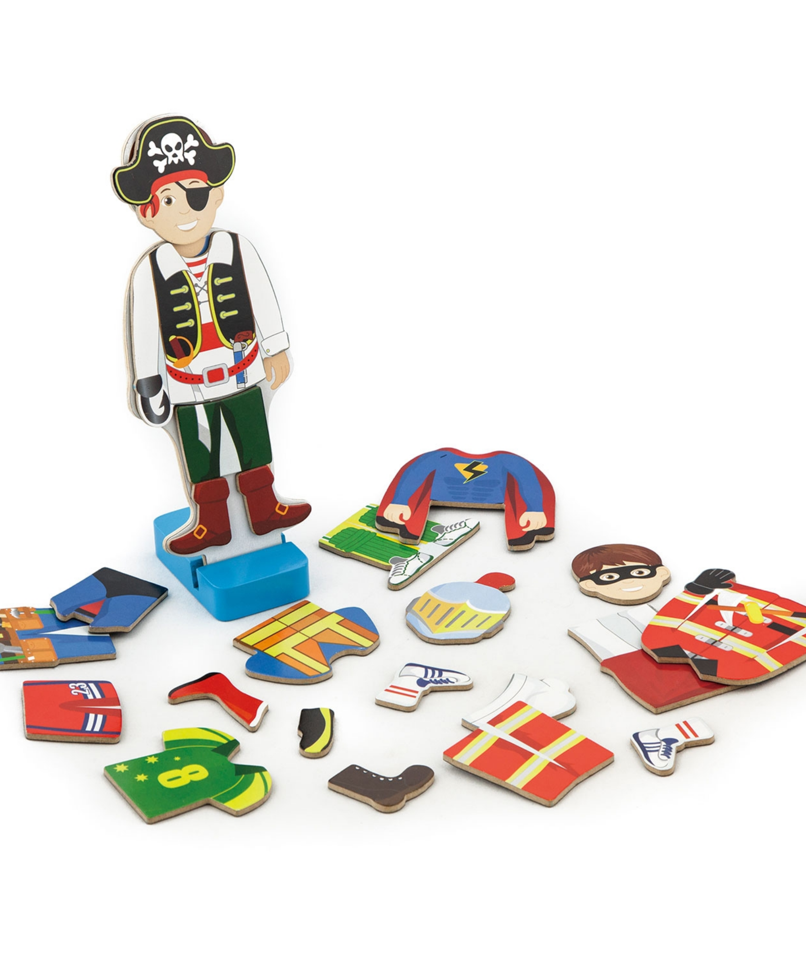 VIGA Wooden Magnetic Dress Up Boy  8 Outfits with Stand  Pretend Play Educational Toy for Imagination and Coordination  Ages 3 and Up