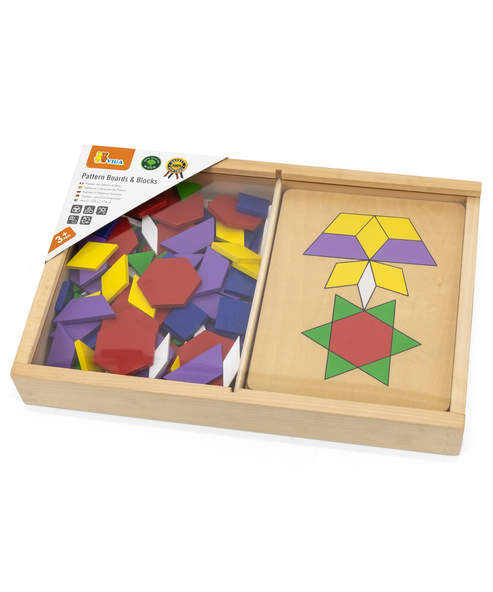 Viga Pattern Board & Block, 120 Piece Geometric Block Puzzle, Montessori Wooden Toy, Develops Sensory, Cognitive & Fine Motor Skills, Non-Toxic & Eco-friendly Kids Educational Toy, 3Y+