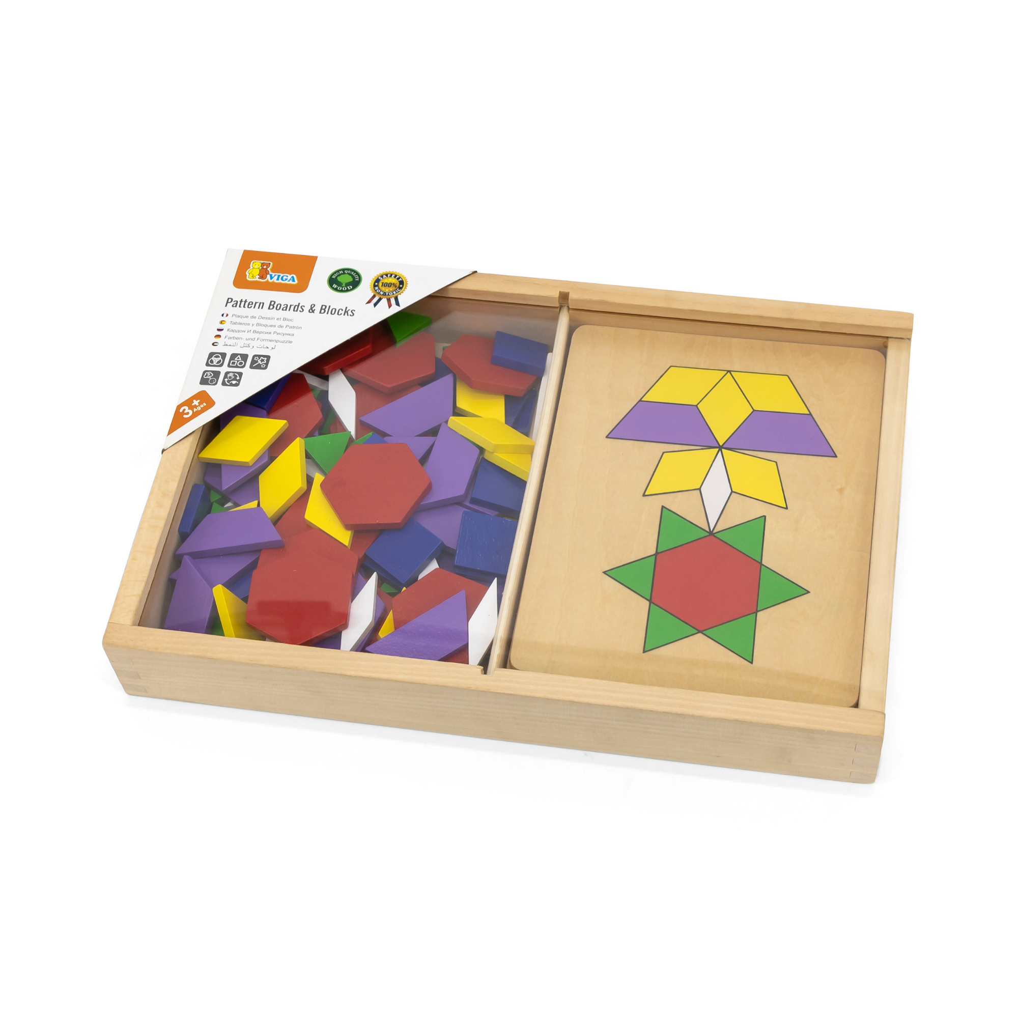 Viga Pattern Board & Block, 120 Piece Geometric Block Puzzle, Montessori Wooden Toy, Develops Sensory, Cognitive & Fine Motor Skills, Non-Toxic & Eco-friendly Kids Educational Toy, 3Y+