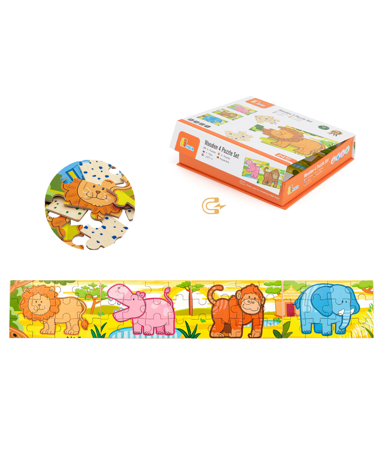 Viga Jungle Set, 48 Piece Jigsaw Puzzle, Montessori Wooden Toy, Develops Sensory, Cognitive & Fine Motor Skills, Non-Toxic & Eco-friendly Kids Educational Toy, Suitable for Boys and Girls Aged 2Y+