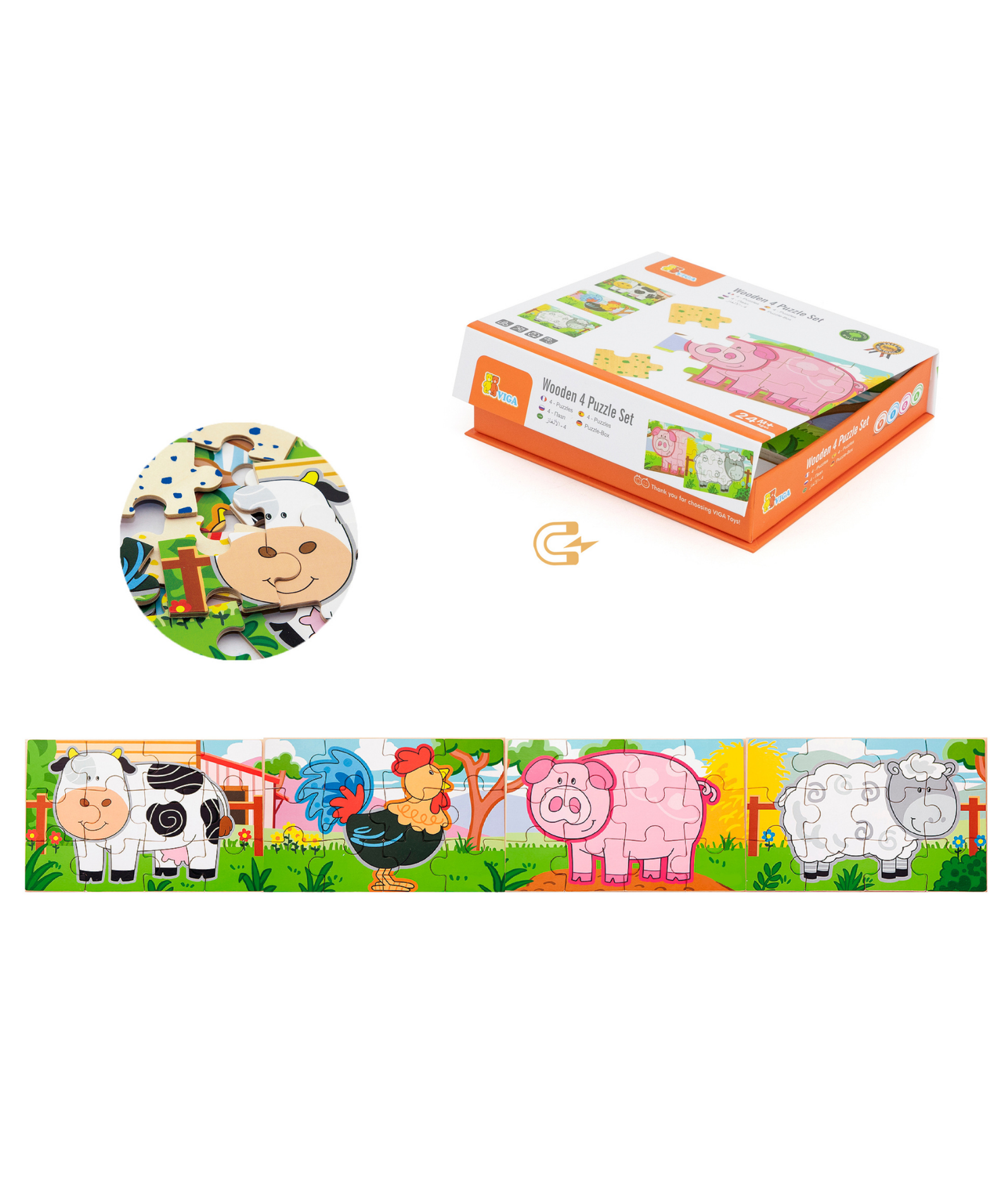 Viga Farm Set, 48 Piece Jigsaw Puzzle, Montessori Wooden Toy, Develops Sensory, Cognitive & Fine Motor Skills, Non-Toxic & Eco-friendly Kids Educational Toy, Suitable for Boys and Girls Aged 2Y+