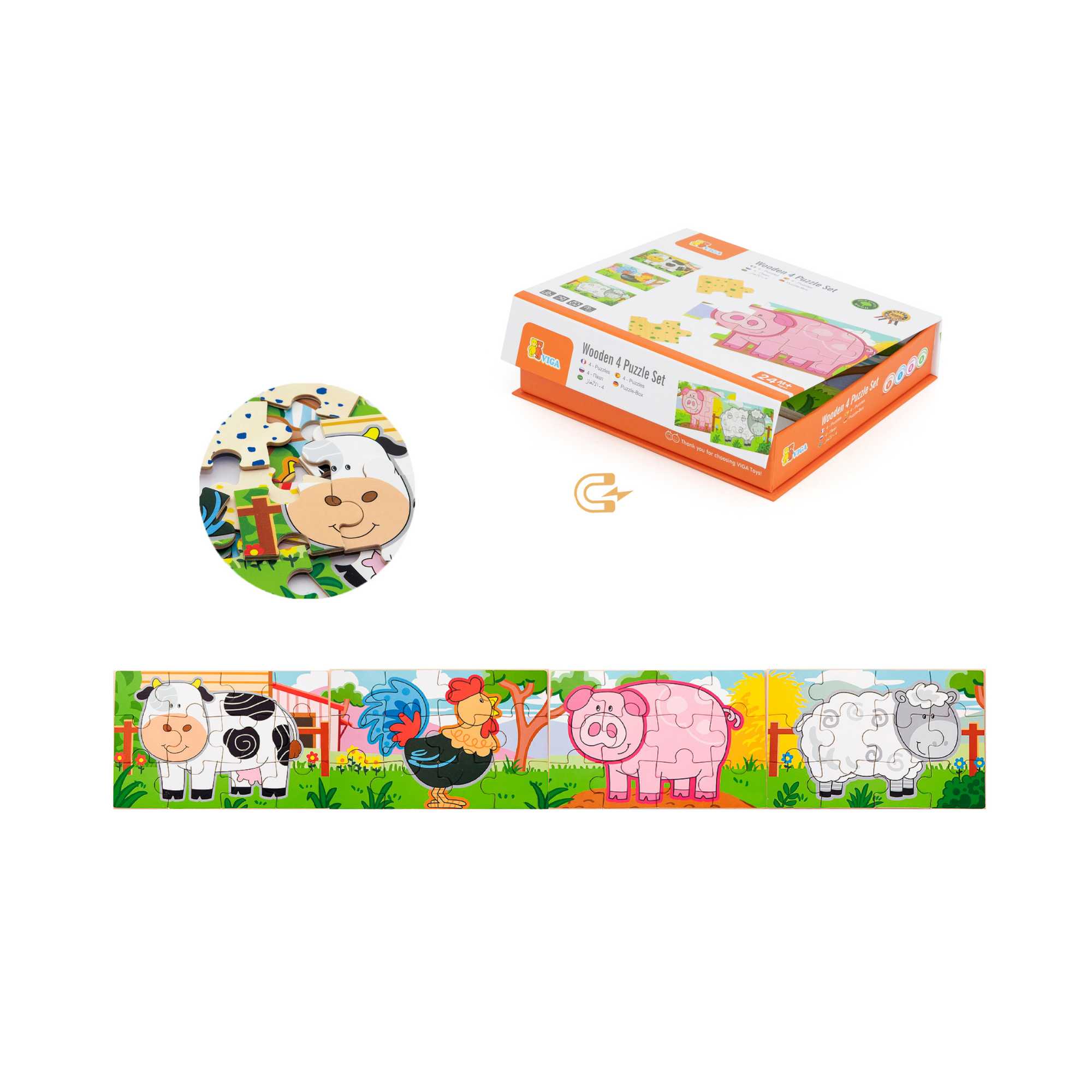 Viga Farm Set, 48 Piece Jigsaw Puzzle, Montessori Wooden Toy, Develops Sensory, Cognitive & Fine Motor Skills, Non-Toxic & Eco-friendly Kids Educational Toy, Suitable for Boys and Girls Aged 2Y+