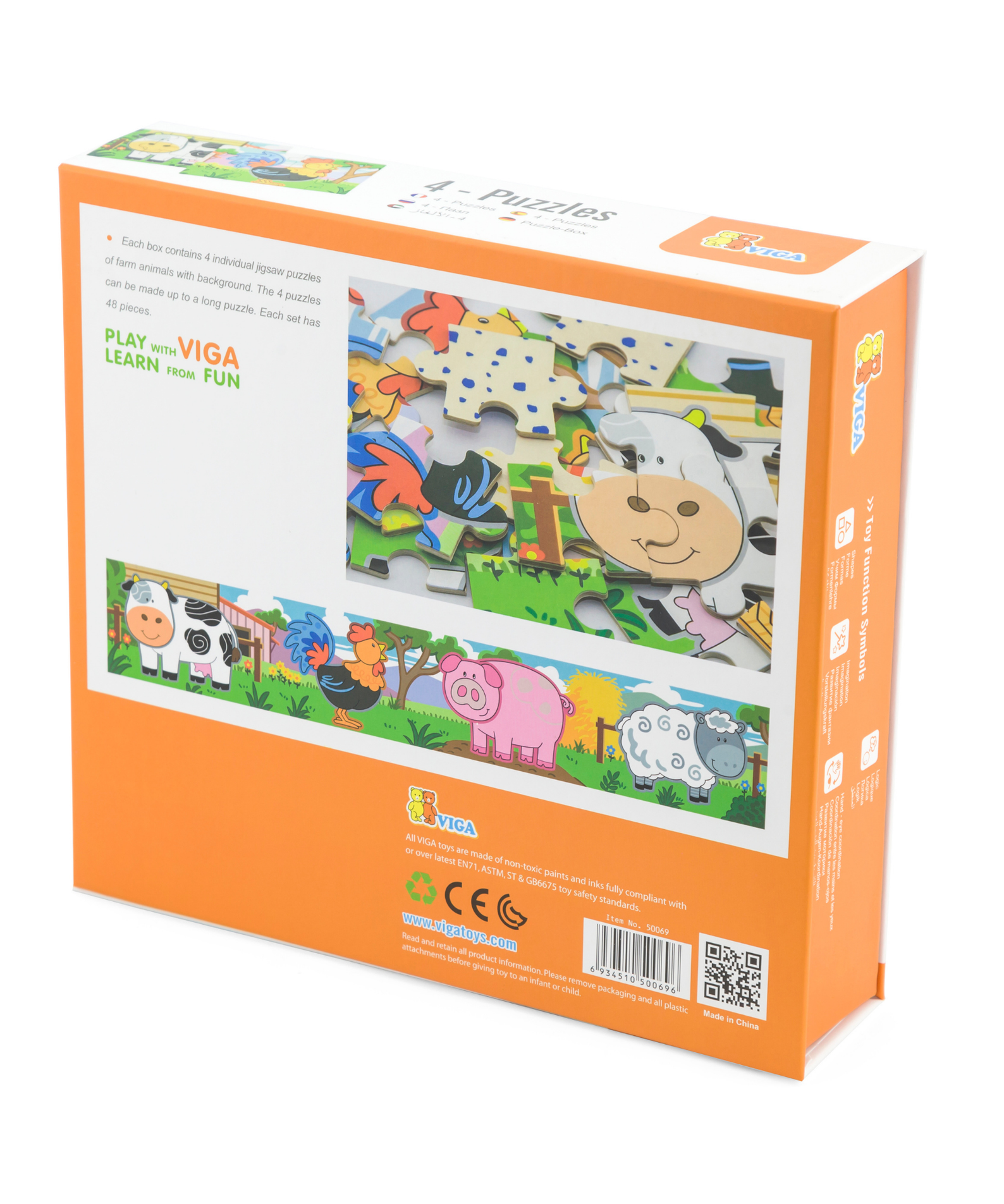 Viga Farm Set, 48 Piece Jigsaw Puzzle, Montessori Wooden Toy, Develops Sensory, Cognitive & Fine Motor Skills, Non-Toxic & Eco-friendly Kids Educational Toy, Suitable for Boys and Girls Aged 2Y+