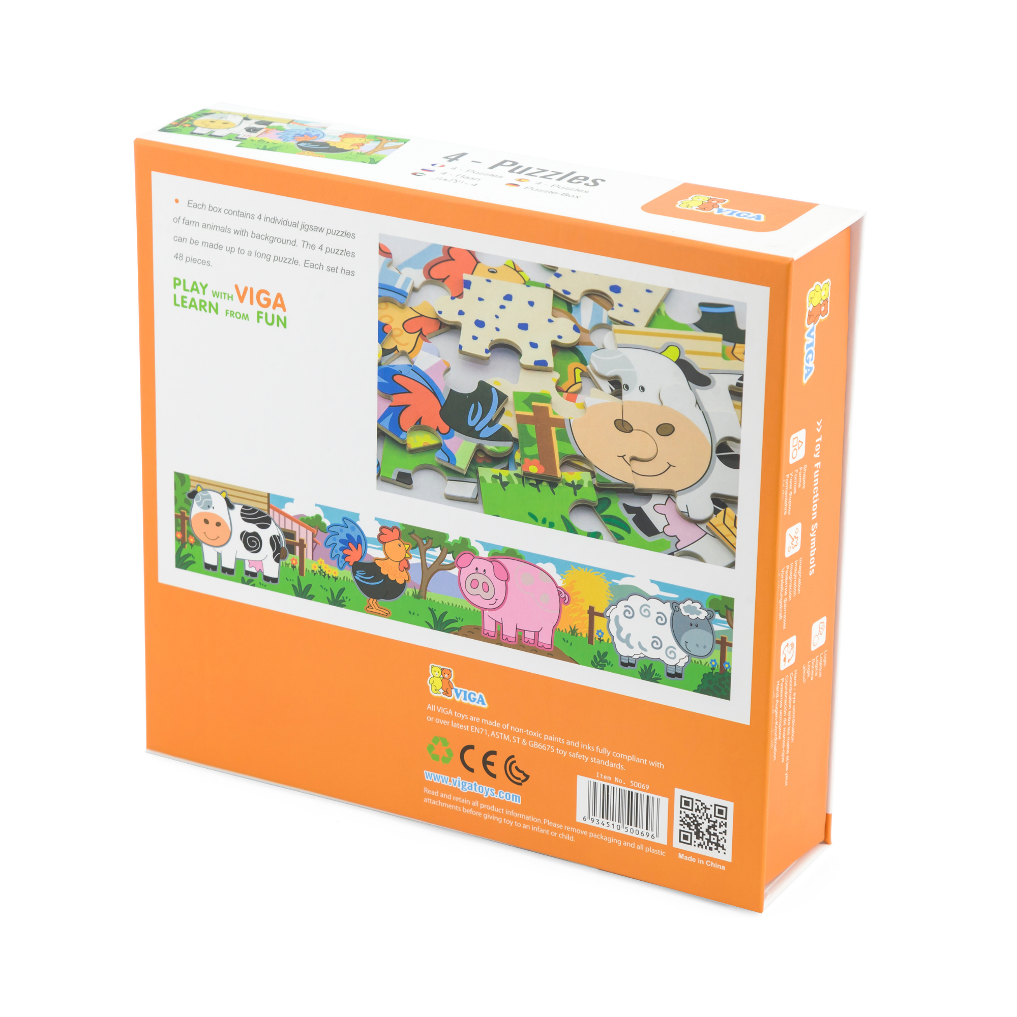 Viga Farm Set, 48 Piece Jigsaw Puzzle, Montessori Wooden Toy, Develops Sensory, Cognitive & Fine Motor Skills, Non-Toxic & Eco-friendly Kids Educational Toy, Suitable for Boys and Girls Aged 2Y+