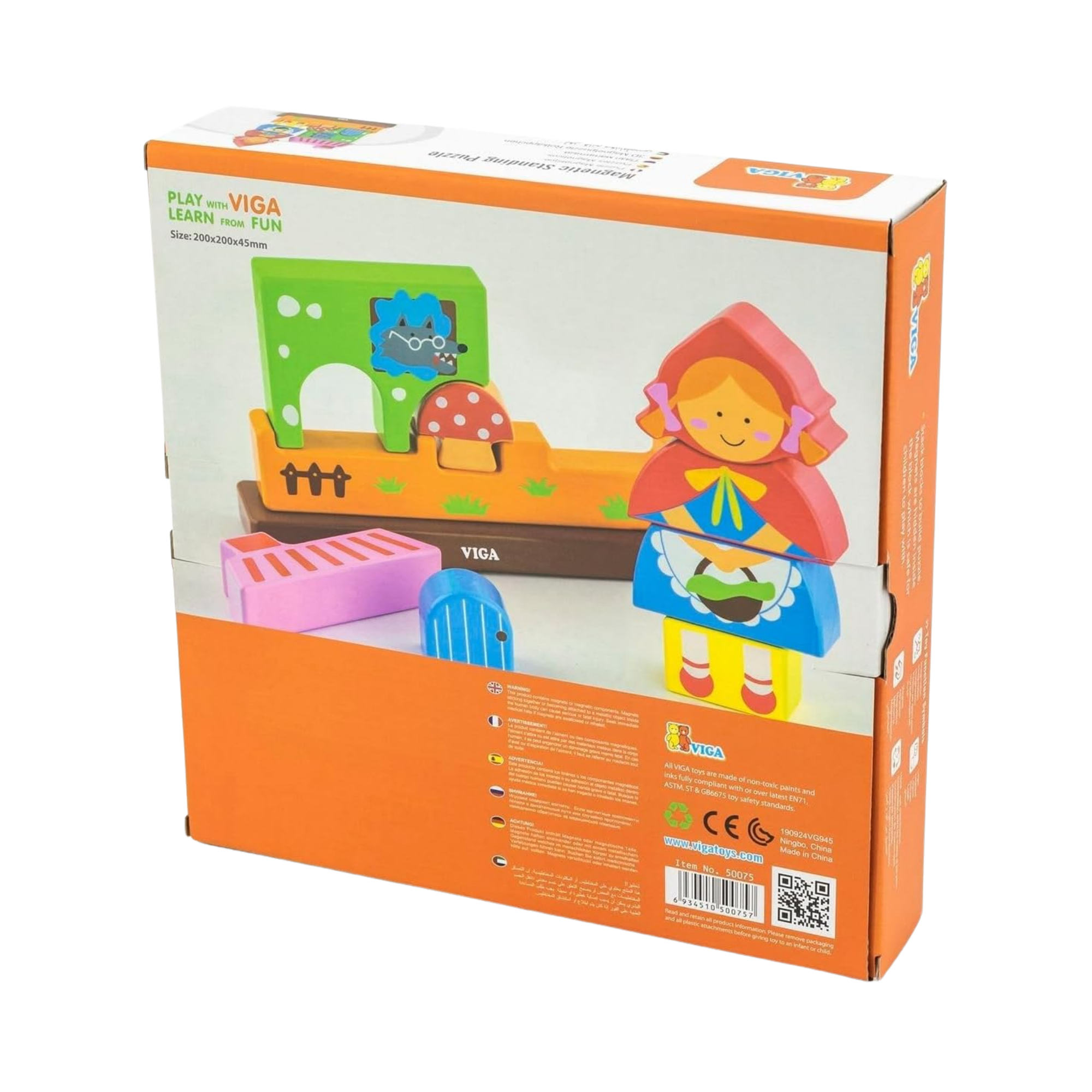 Viga Red Riding Hood, 10 Piece Magnetic Block Puzzle, Montessori Wooden Toy, Develops Sensory, Cognitive & Fine Motor Skills, Non-Toxic & Eco-friendly Kids Educational Toy, Suitable for Children 2Y+