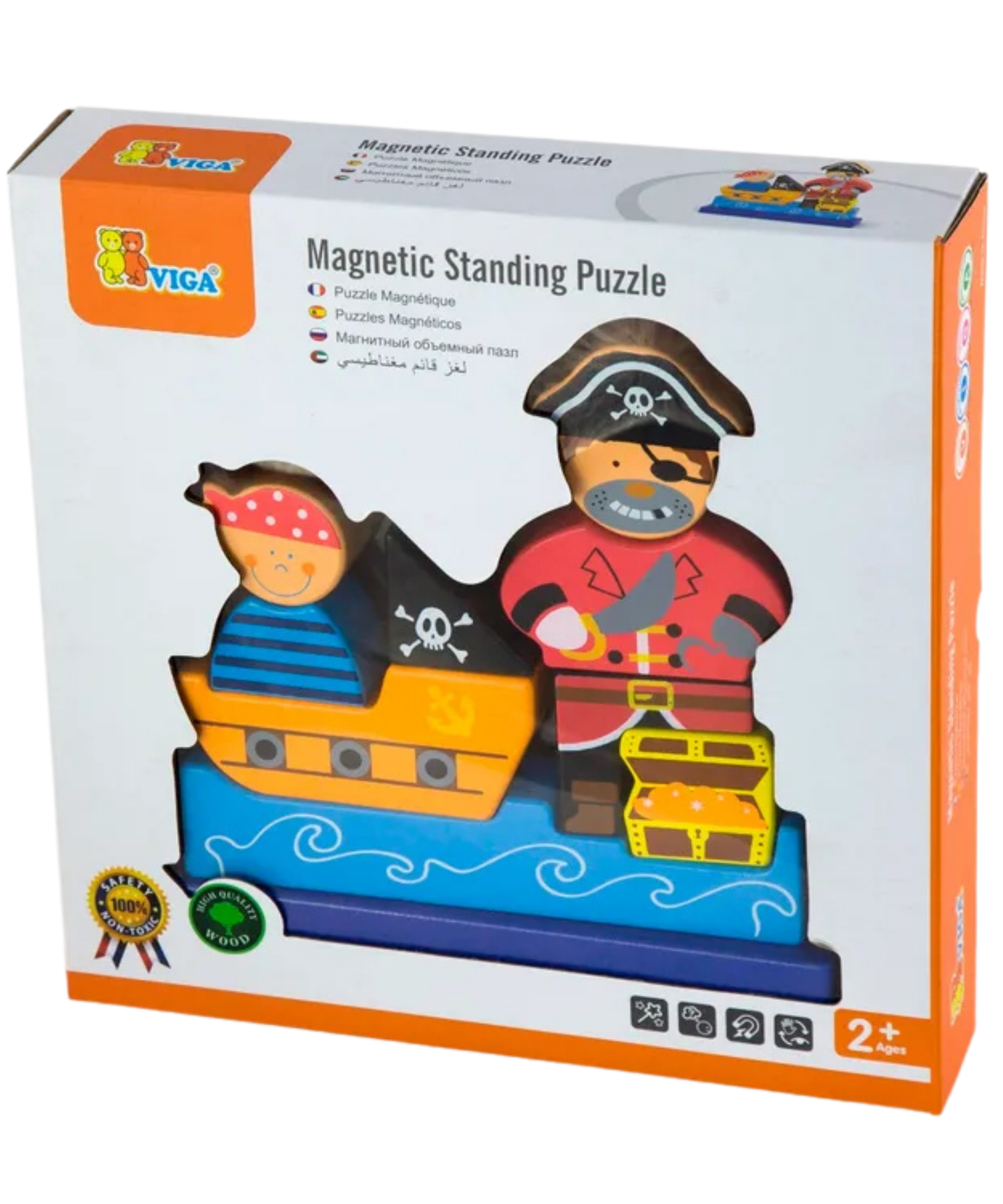 Viga Pirate, 10 Piece Magnetic Block Puzzle, Montessori Wooden Toy, Develops Sensory, Cognitive & Fine Motor Skills, Non-Toxic & Eco-friendly Kids Educational Toy, Suitable for Children Aged 2Y+