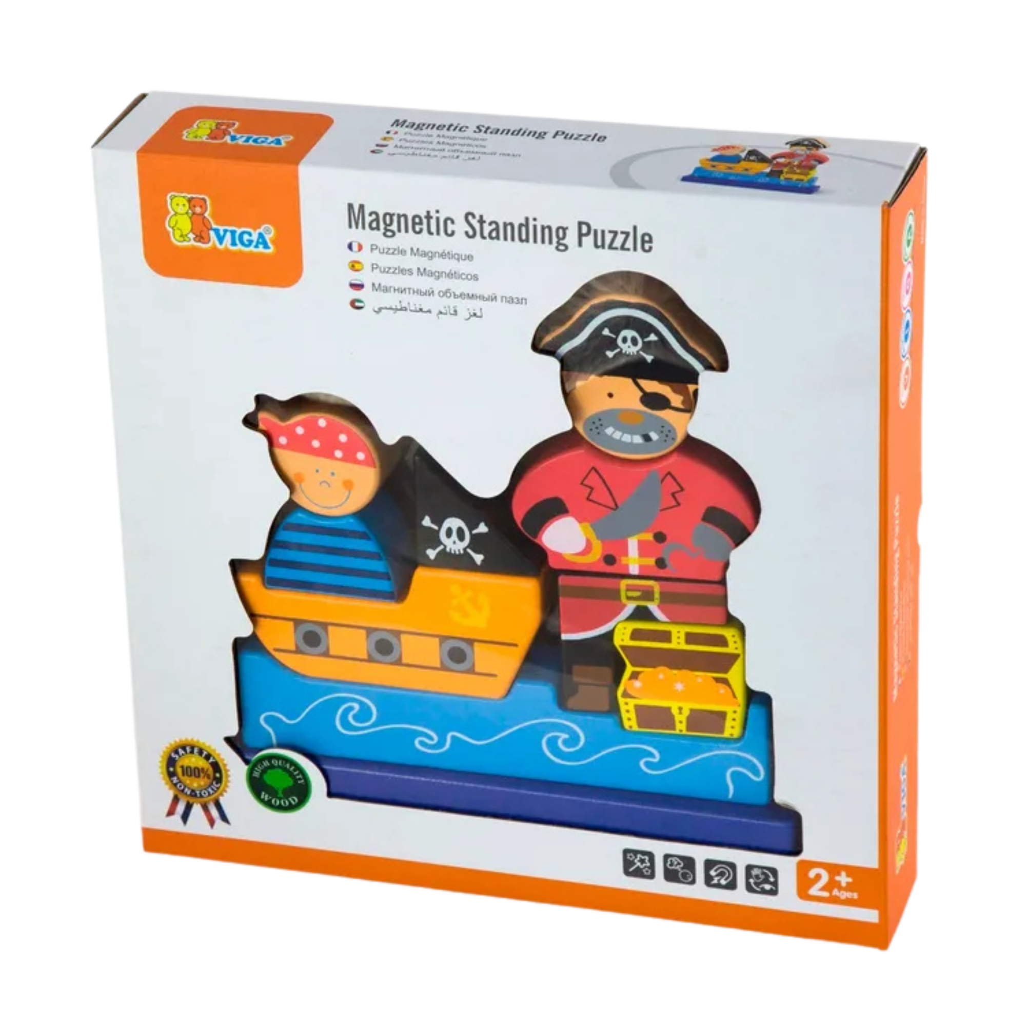 Viga Pirate, 10 Piece Magnetic Block Puzzle, Montessori Wooden Toy, Develops Sensory, Cognitive & Fine Motor Skills, Non-Toxic & Eco-friendly Kids Educational Toy, Suitable for Children Aged 2Y+