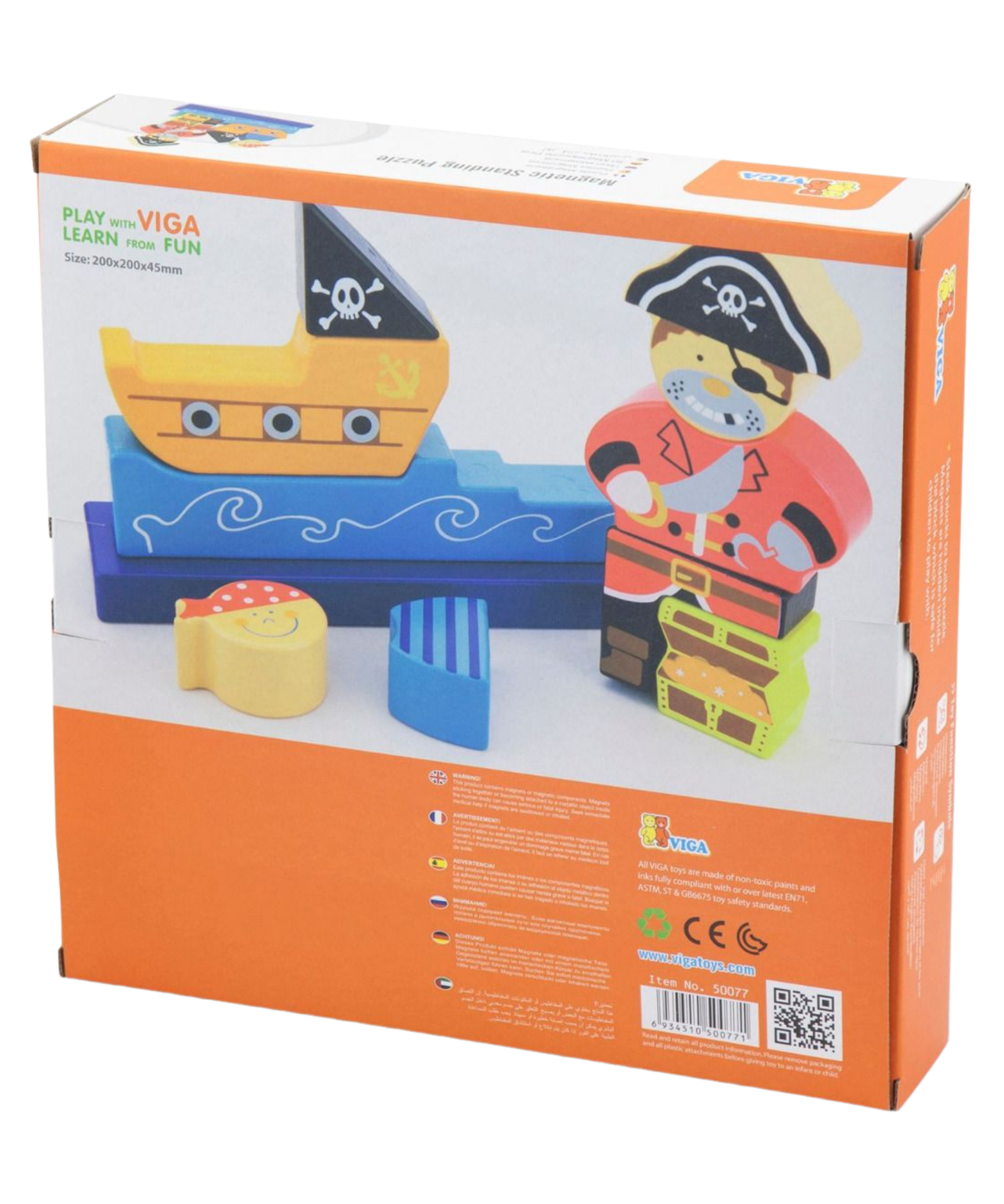 Viga Pirate, 10 Piece Magnetic Block Puzzle, Montessori Wooden Toy, Develops Sensory, Cognitive & Fine Motor Skills, Non-Toxic & Eco-friendly Kids Educational Toy, Suitable for Children Aged 2Y+