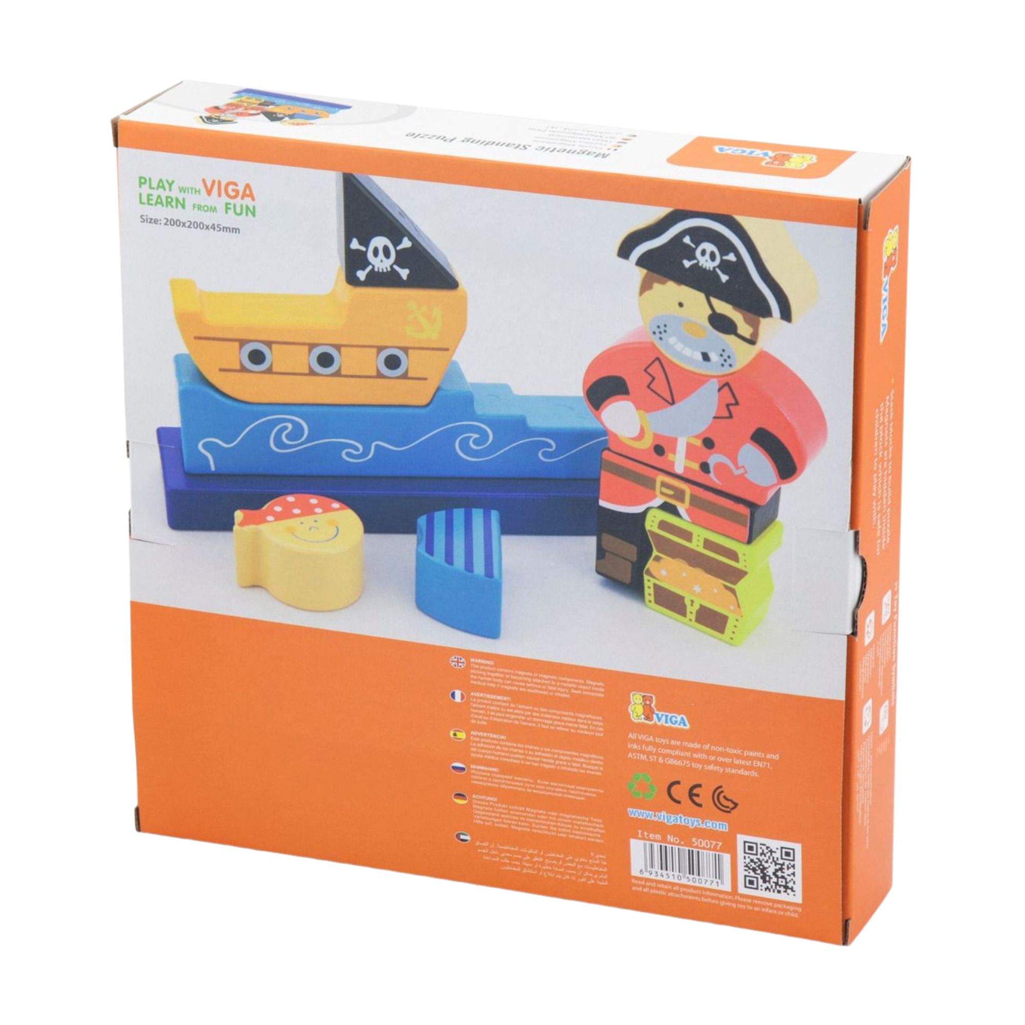 Viga Pirate, 10 Piece Magnetic Block Puzzle, Montessori Wooden Toy, Develops Sensory, Cognitive & Fine Motor Skills, Non-Toxic & Eco-friendly Kids Educational Toy, Suitable for Children Aged 2Y+