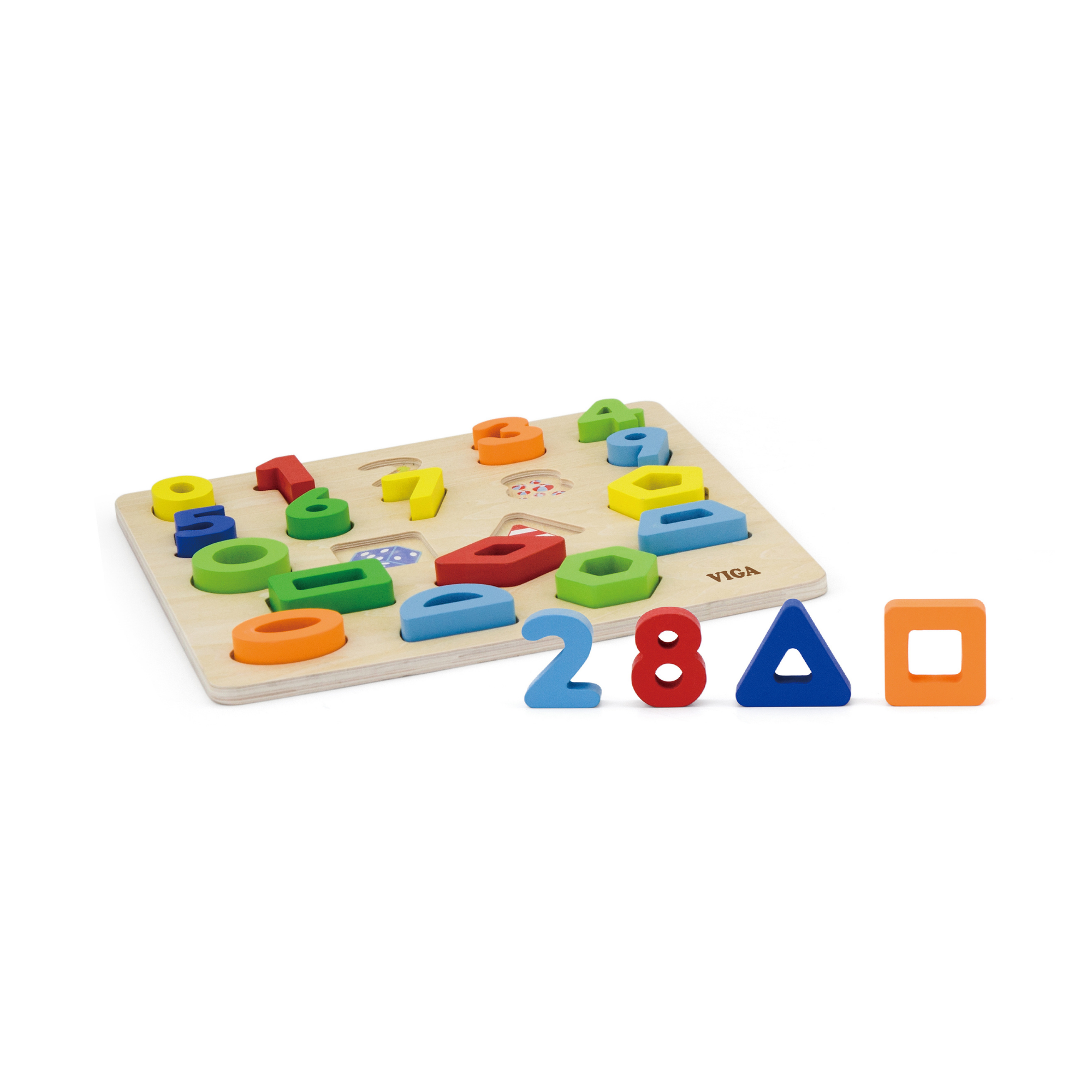 Viga Numbers & Shapes, 20 Piece Block Puzzle, Montessori Wooden Toy, Develops Sensory, Cognitive & Fine Motor Skills, Non-Toxic & Eco-friendly Kids Educational Toy, Suitable for Children Aged 18M+