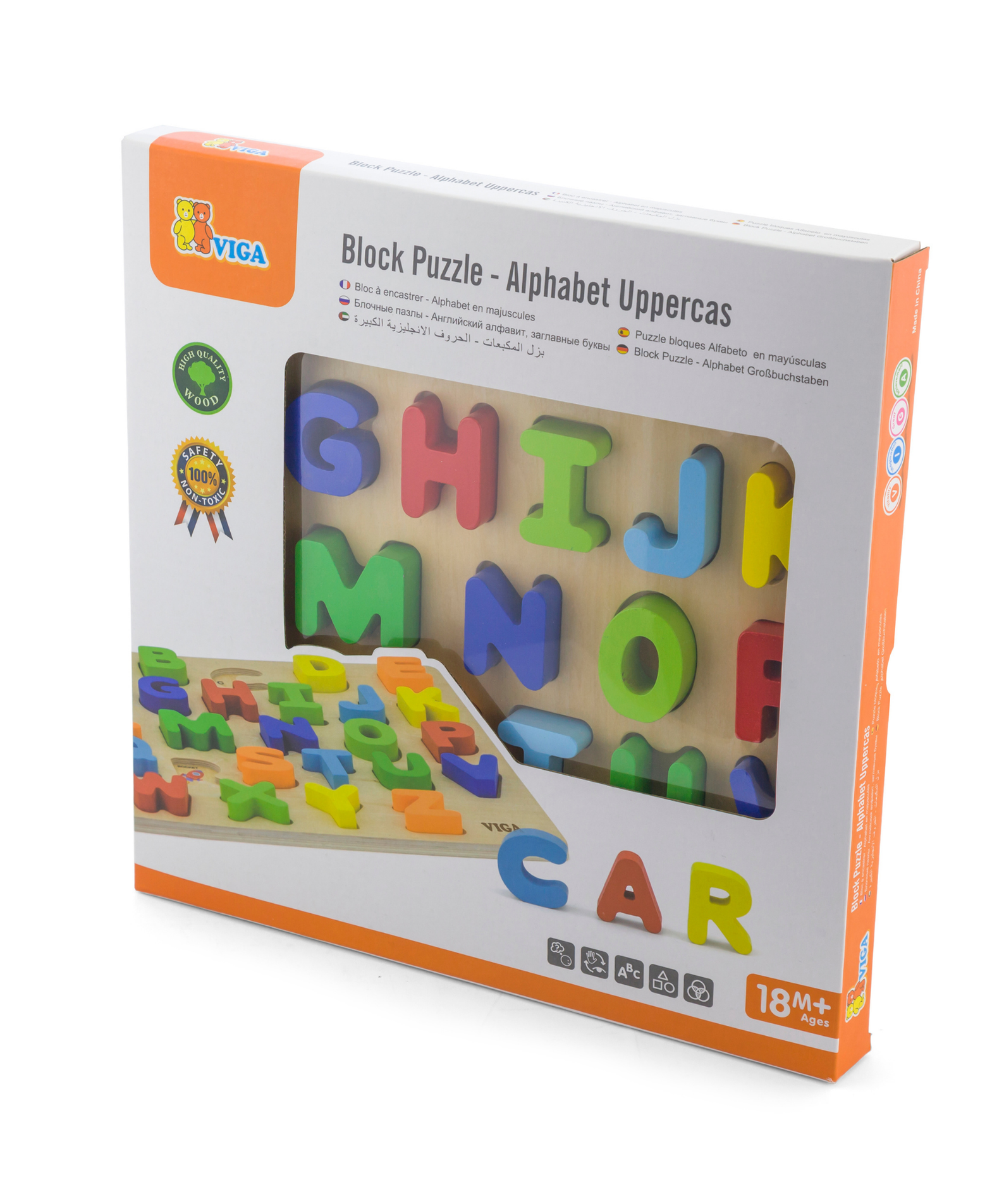 Viga Uppercase Alpabets, 26 Piece Block Puzzle, Montessori Wooden Toy, Develops Sensory, Cognitive & Fine Motor Skills, Non-Toxic & Eco-friendly Kids Educational Toy, Suitable for Children Aged 18M+