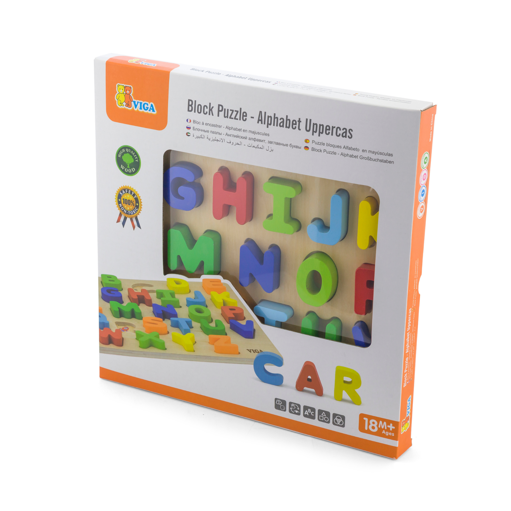 Viga Uppercase Alpabets, 26 Piece Block Puzzle, Montessori Wooden Toy, Develops Sensory, Cognitive & Fine Motor Skills, Non-Toxic & Eco-friendly Kids Educational Toy, Suitable for Children Aged 18M+