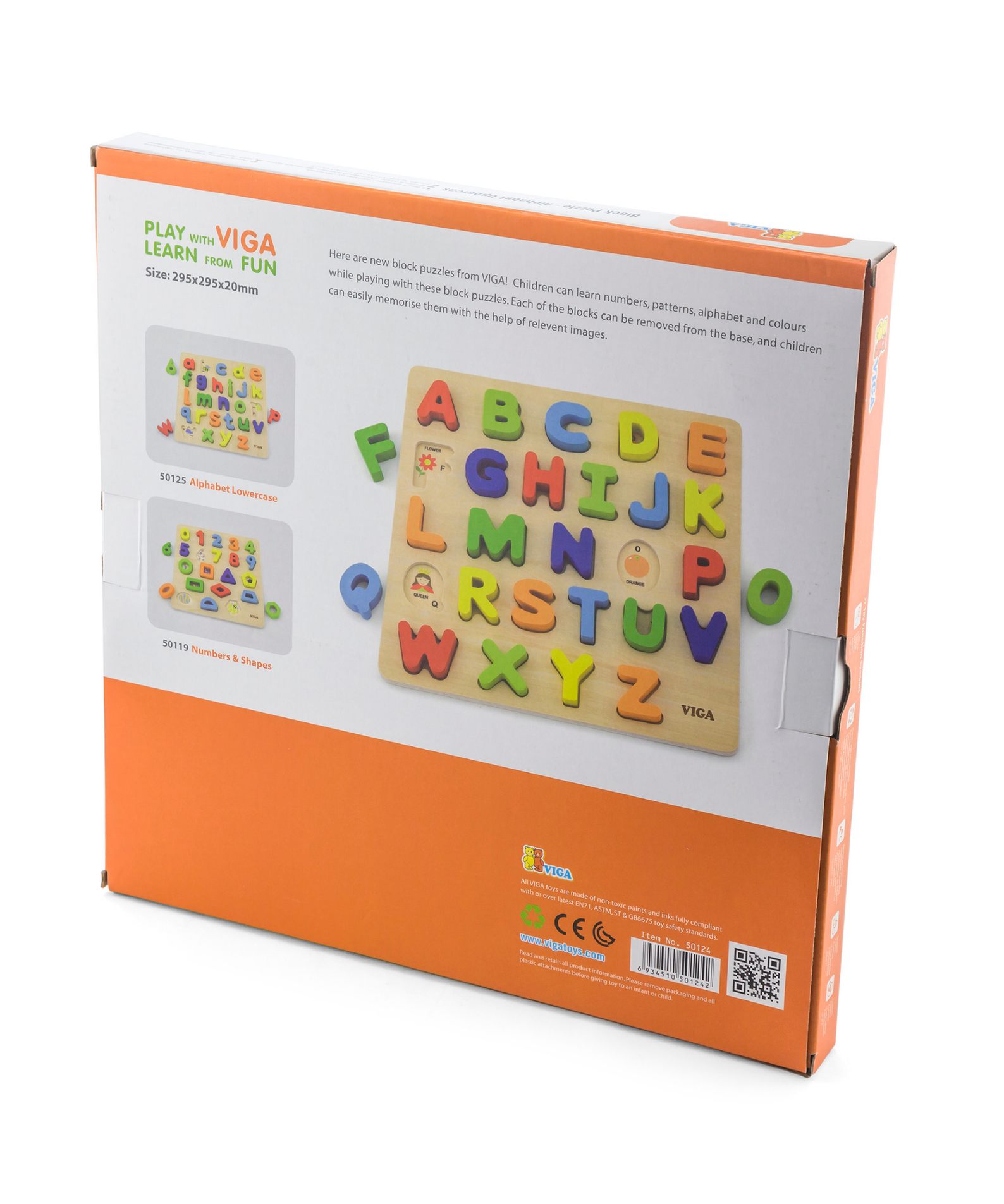 Viga Uppercase Alpabets, 26 Piece Block Puzzle, Montessori Wooden Toy, Develops Sensory, Cognitive & Fine Motor Skills, Non-Toxic & Eco-friendly Kids Educational Toy, Suitable for Children Aged 18M+