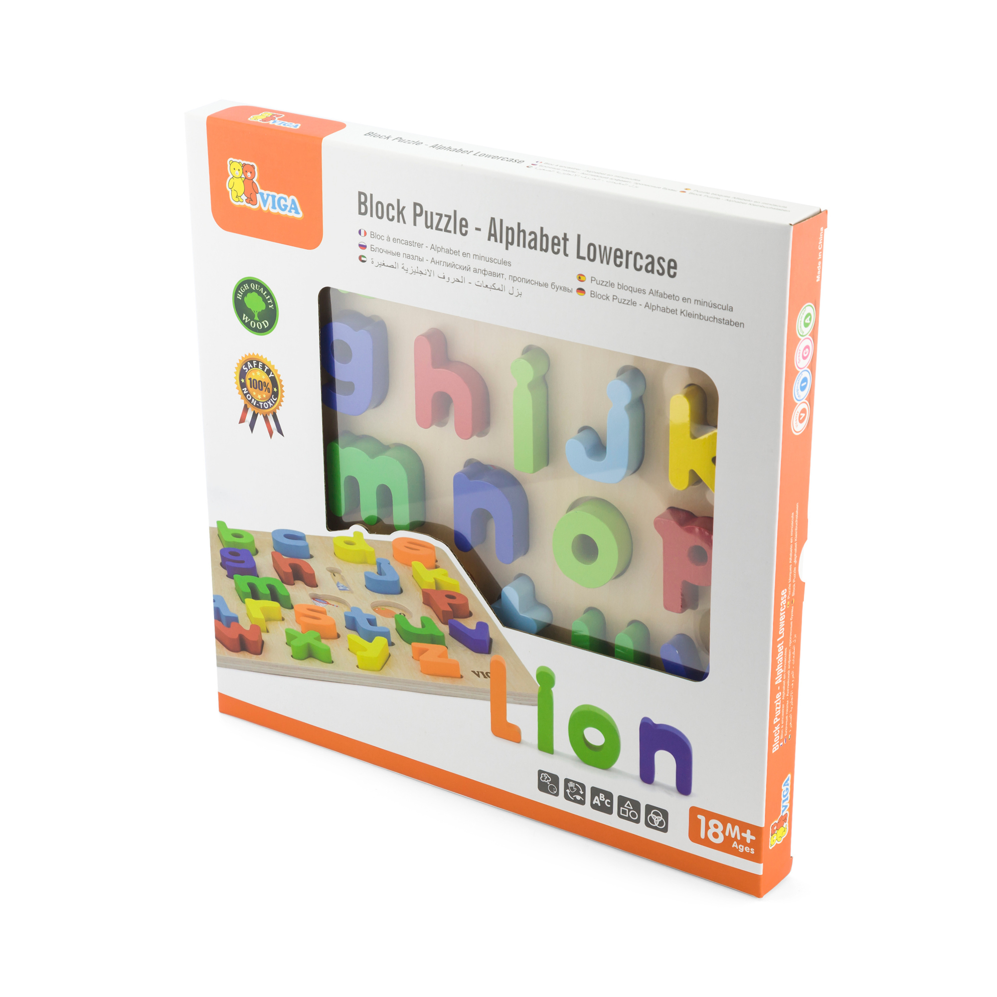 Viga Lowercase Alphabets, 26 Piece Block Puzzle, Montessori Wooden Toy, Develops Sensory, Cognitive & Fine Motor Skills, Non-Toxic & Eco-friendly Kids Educational Toy, Suitable for Children Aged 18M+